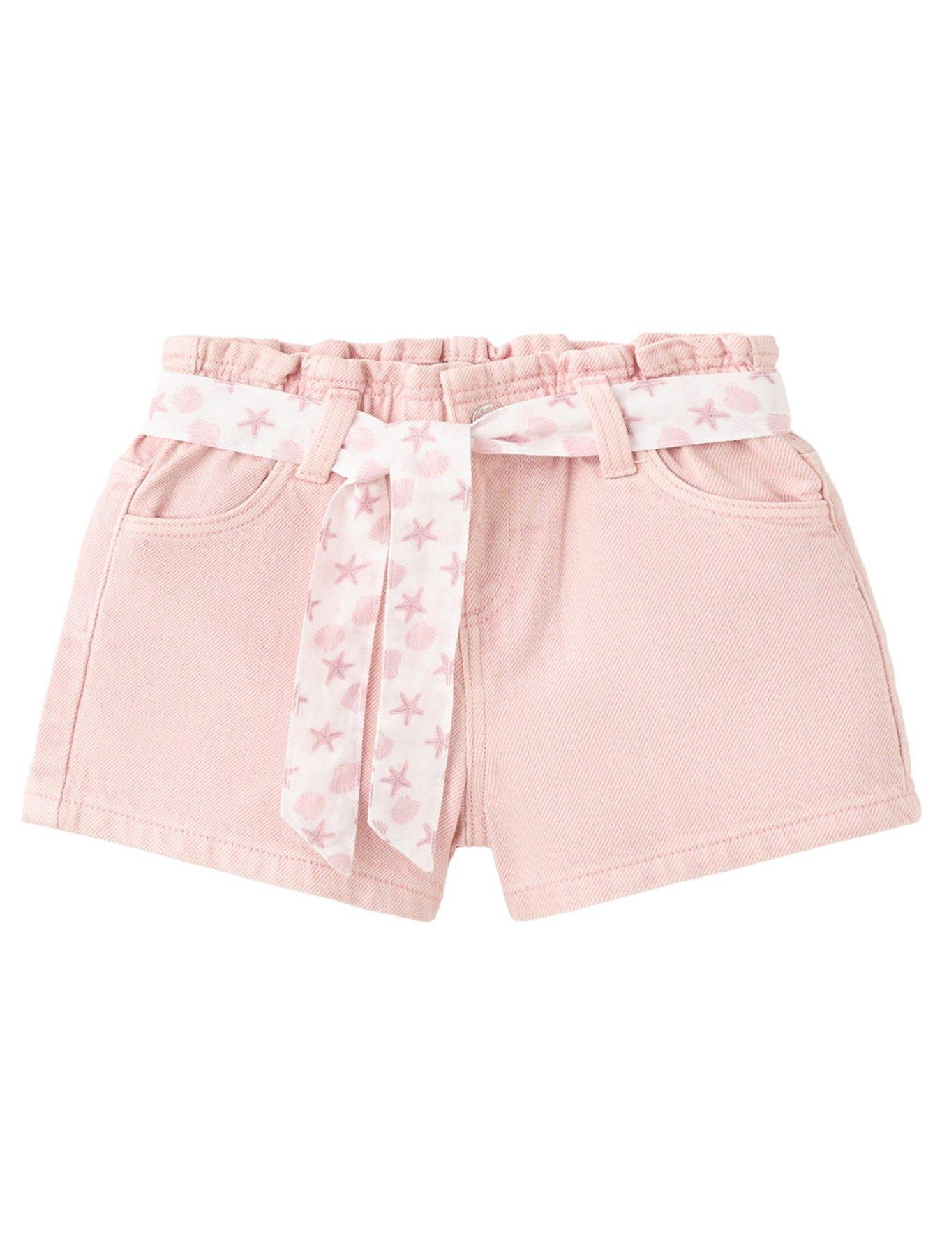 Mango Younger Girls Belted Denim Shorts, Pink, Size Age: 18-24 Months