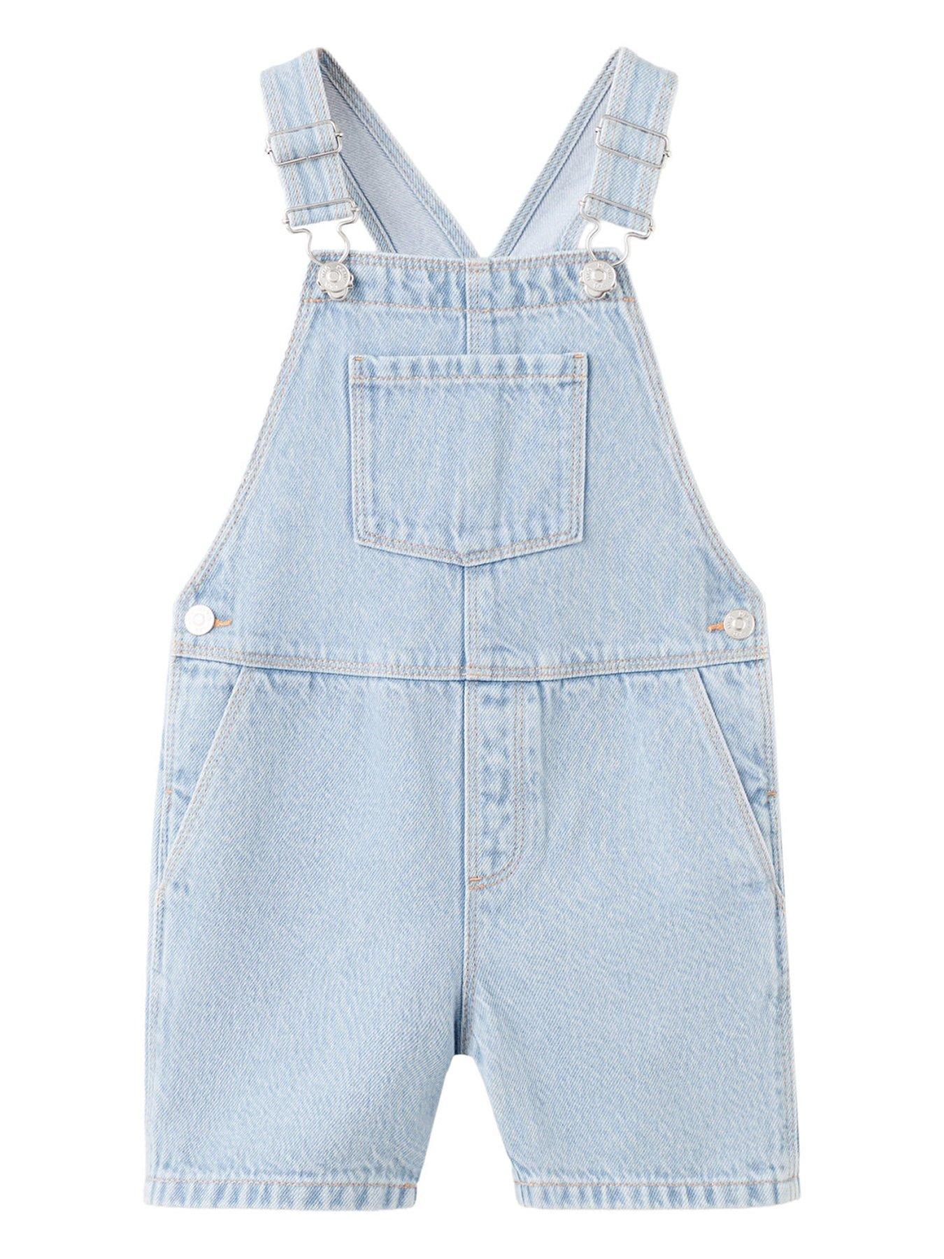 Mango Younger Boys Denim Shorty Dungarees - Blue