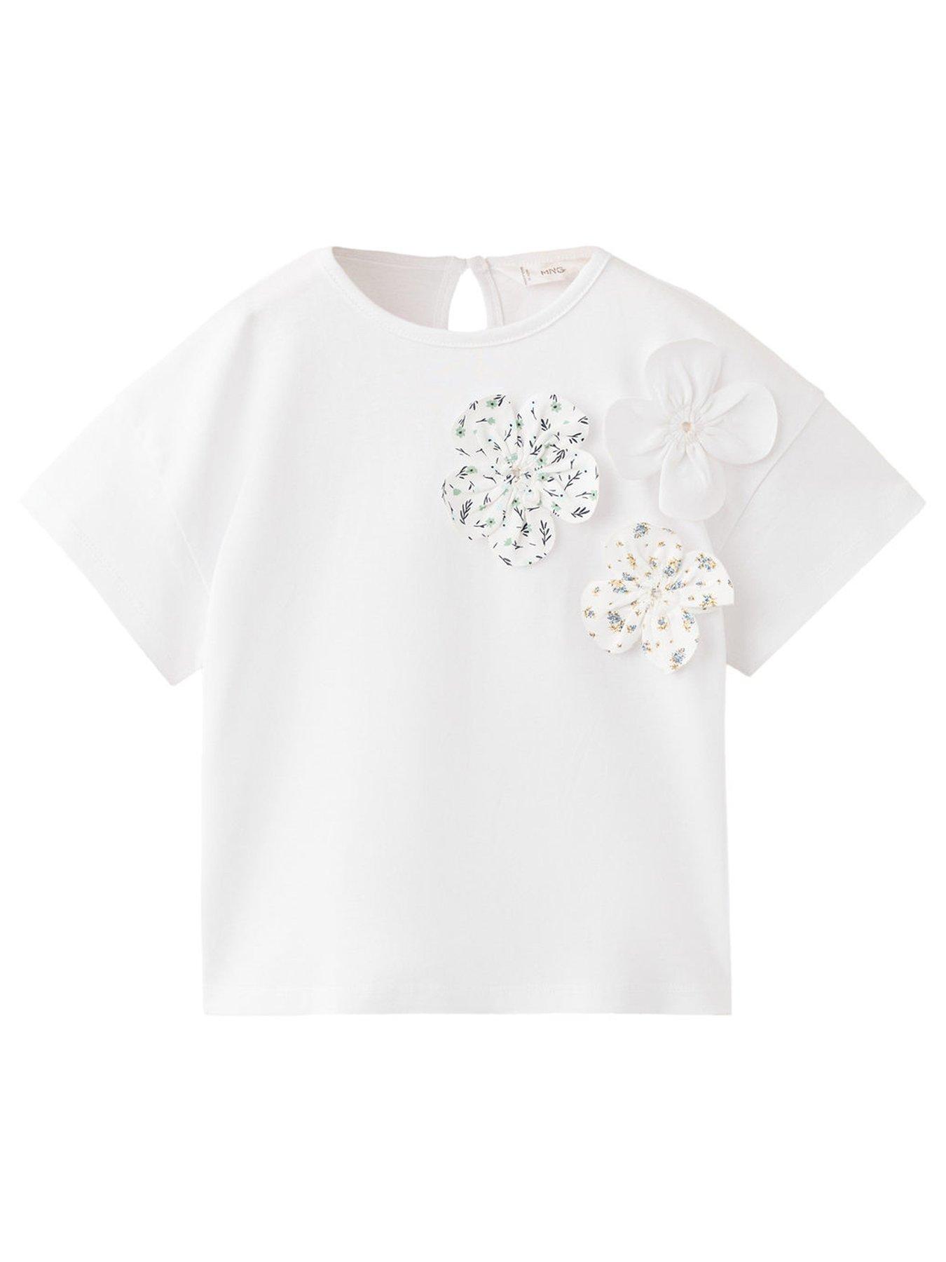 Mango Younger Girls 3d Flowers Tshirt - White