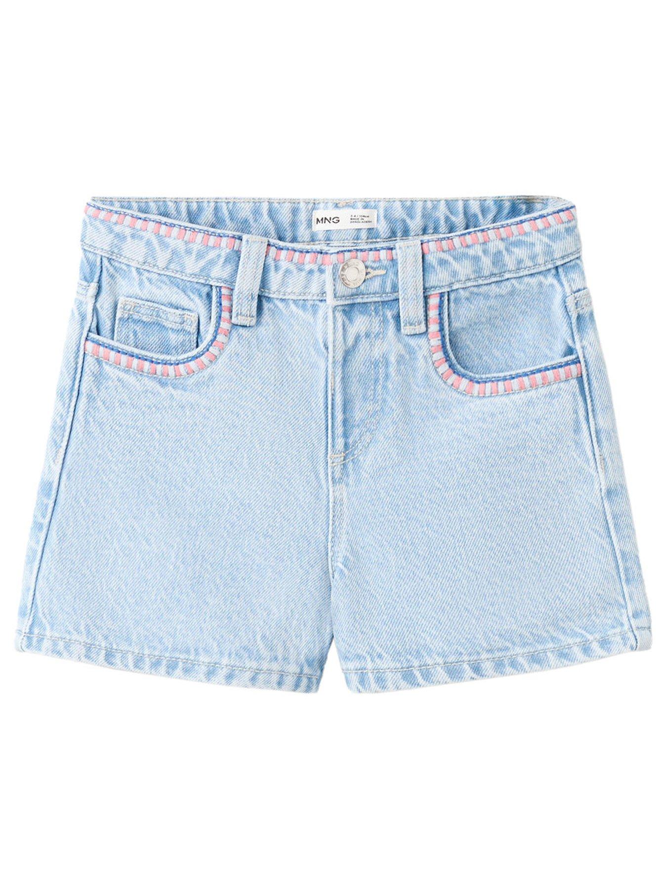 Mango Younger Girls Whip Stitch Denim Shorts, Blue, Size Age: 18-24 Months
