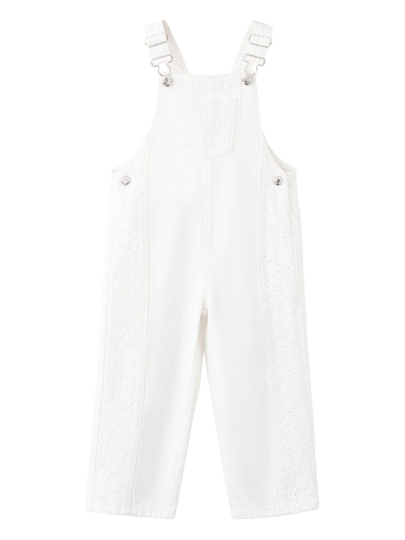 Image 1 of 4 of Mango Younger Girls Embroidered Dungarees - Light Cream