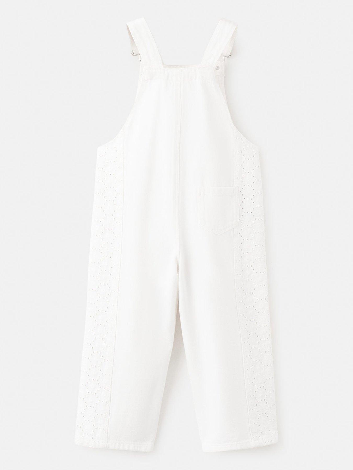 Image 2 of 4 of Mango Younger Girls Embroidered Dungarees - Light Cream