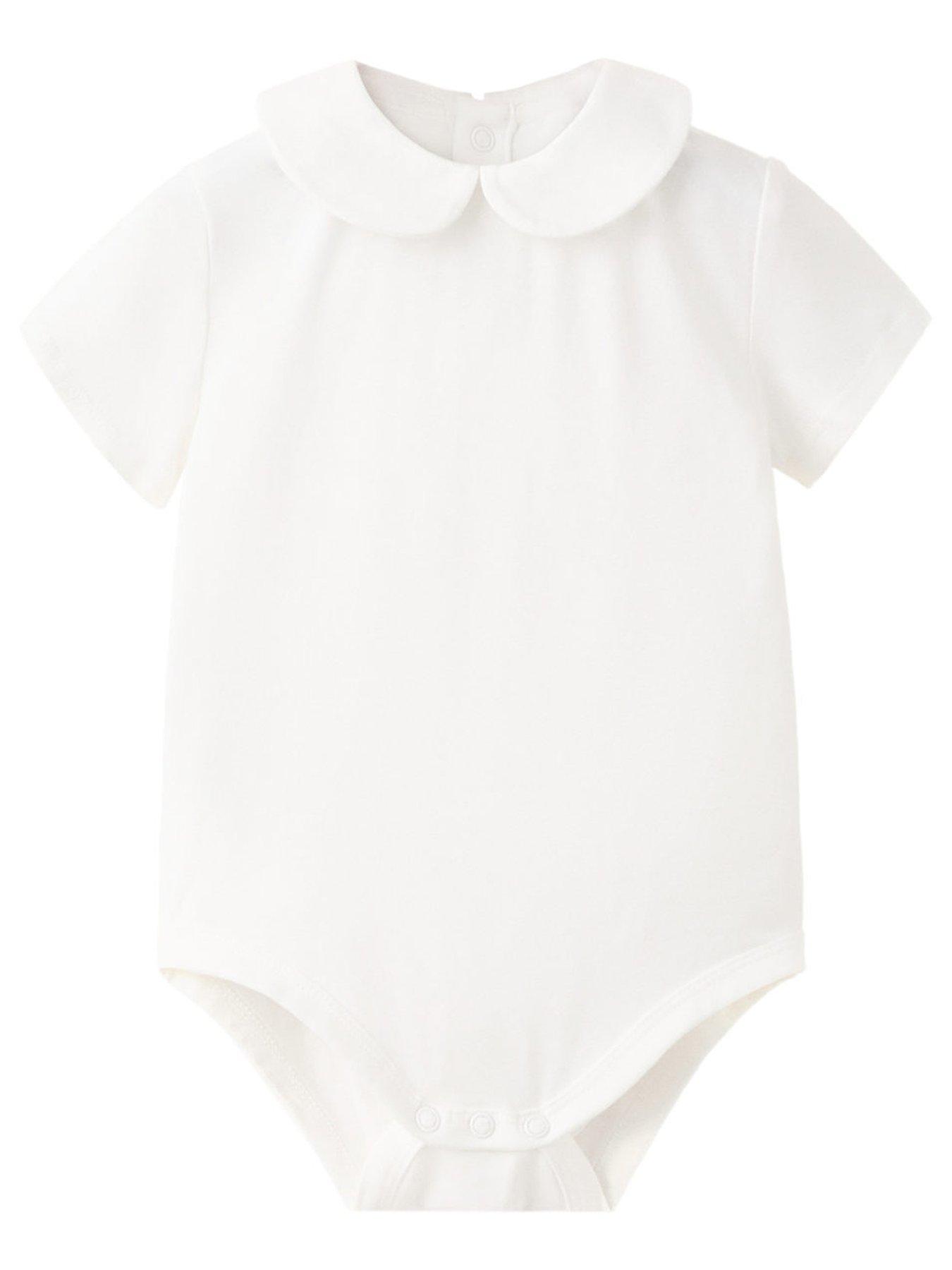 Mango Unisex Baby Short Sleeve Collared Bodysuit - Light Cream