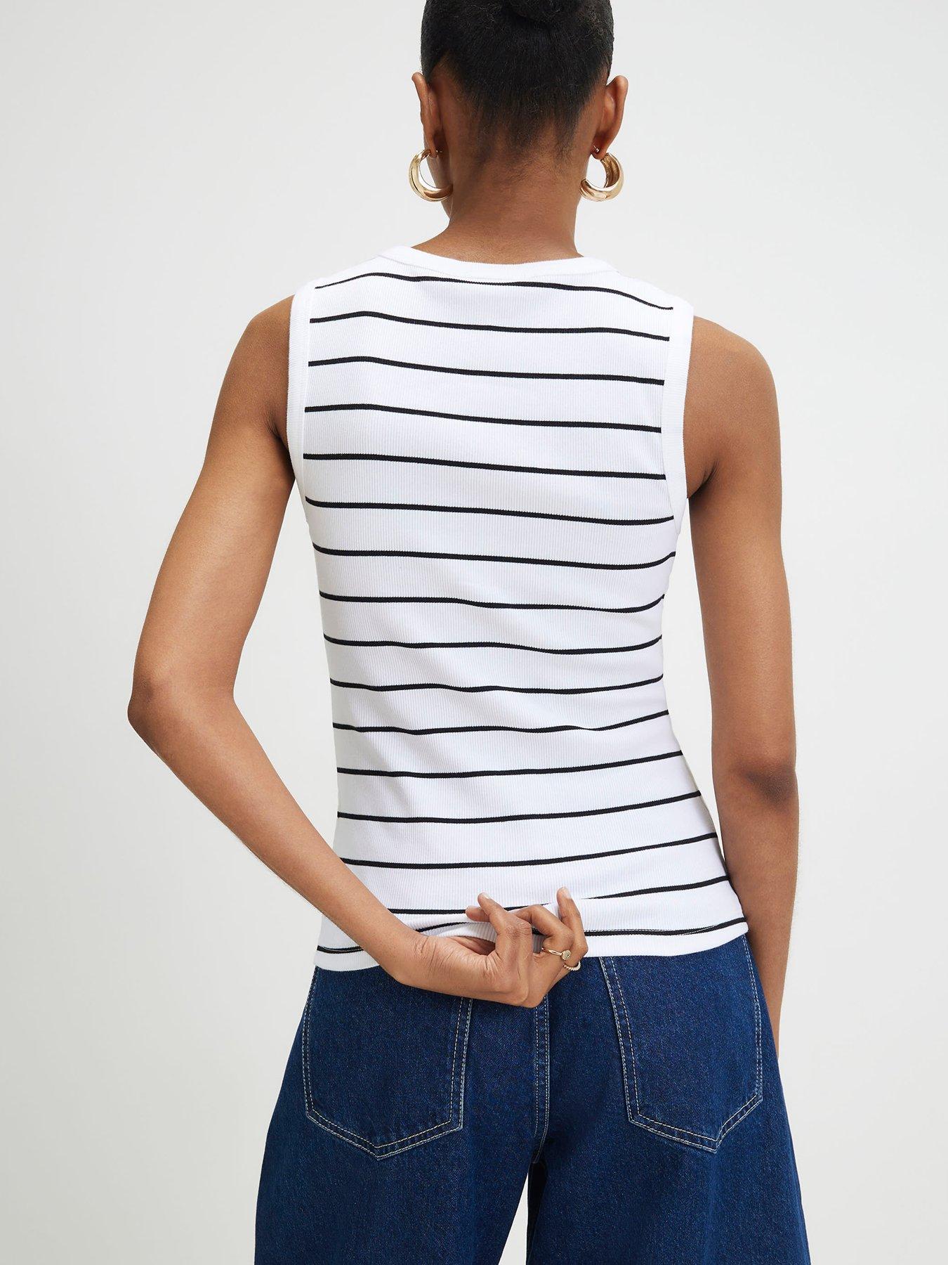 Image 2 of 6 of River Island Stripe Popper Tank - Black