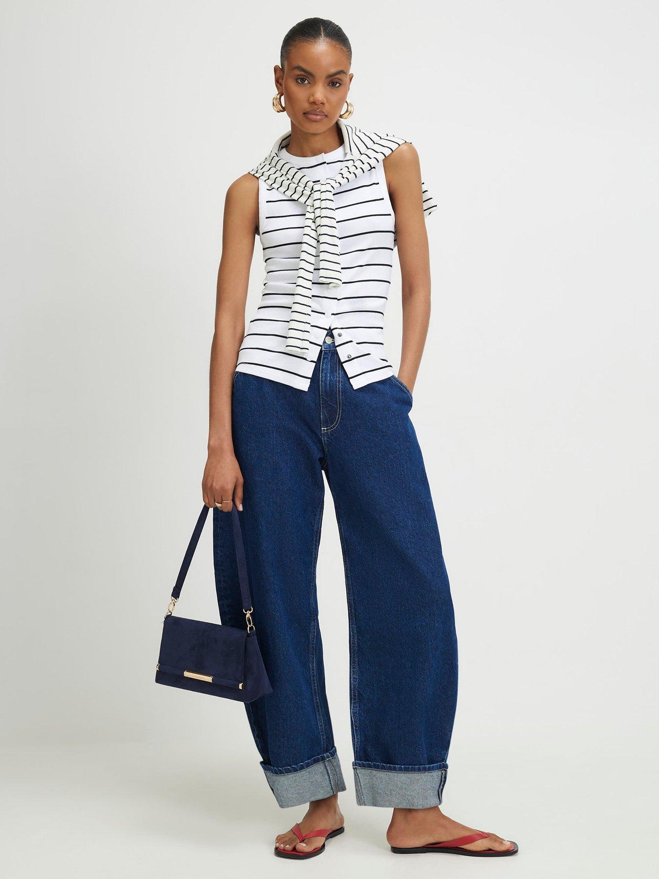 Image 3 of 6 of River Island Stripe Popper Tank - Black