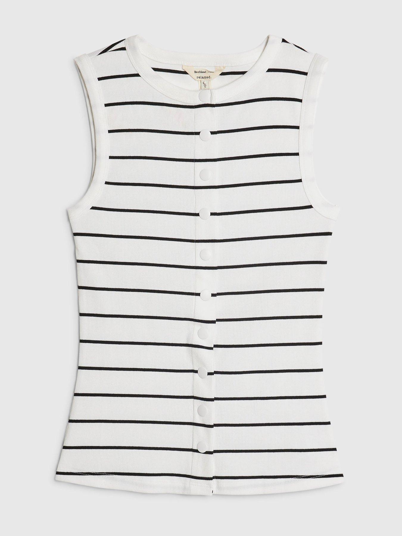 Image 5 of 6 of River Island Stripe Popper Tank - Black
