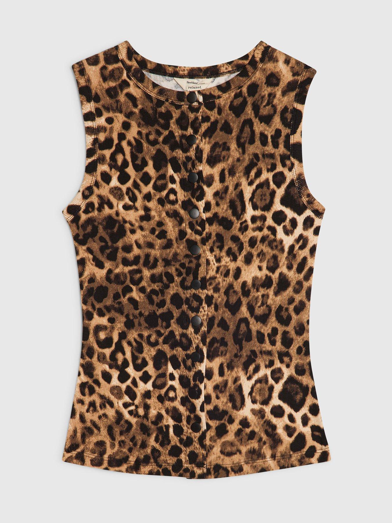 Image 5 of 6 of River Island AOP Popper Tank Top - Beige