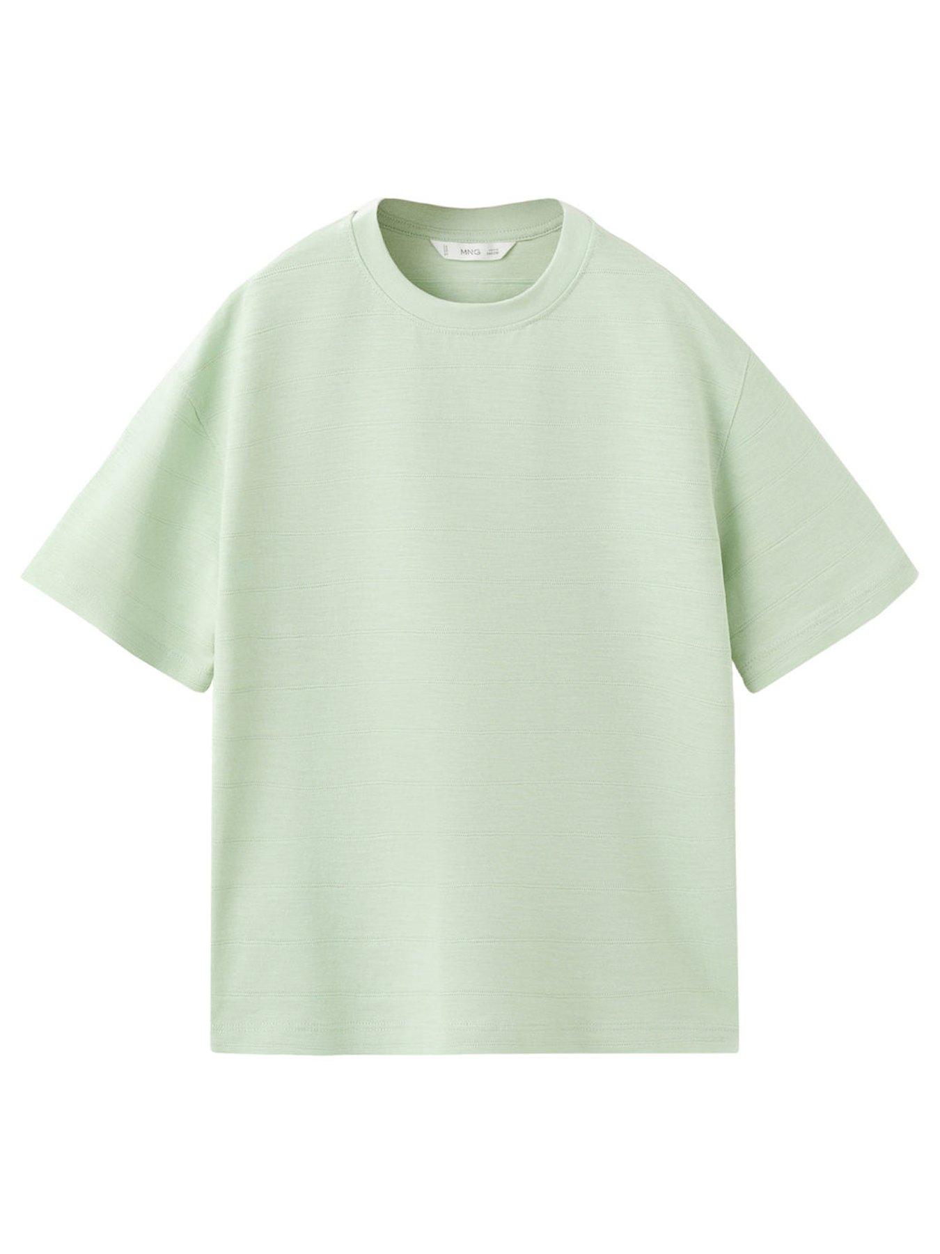 Image 1 of 4 of Mango Boys Textured Stripe Short Sleeve Tshirt - Light Green