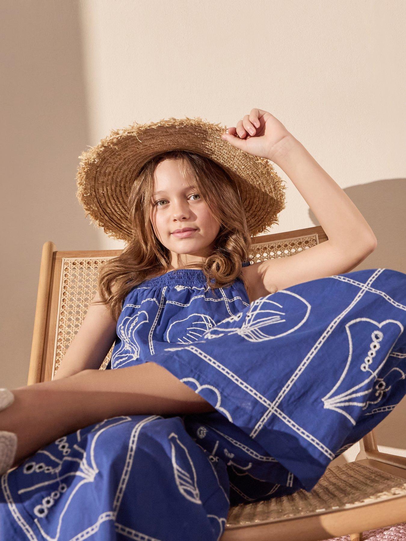 Mango Girls Embroidered Shells Co-Ord Blouse - Bright Blue