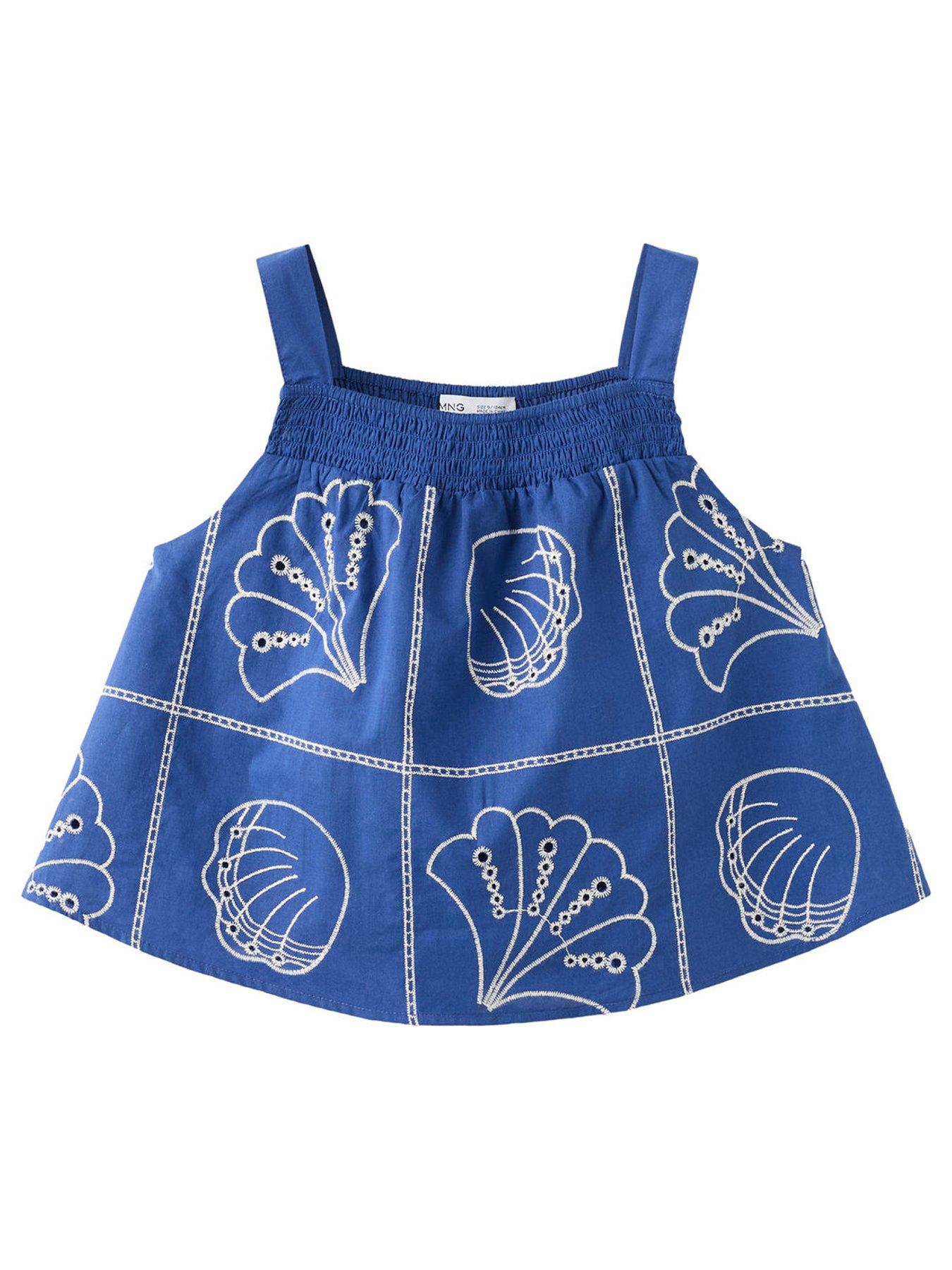 Image 1 of 4 of Mango Girls Embroidered Shells Co-ord Blouse - Bright Blue