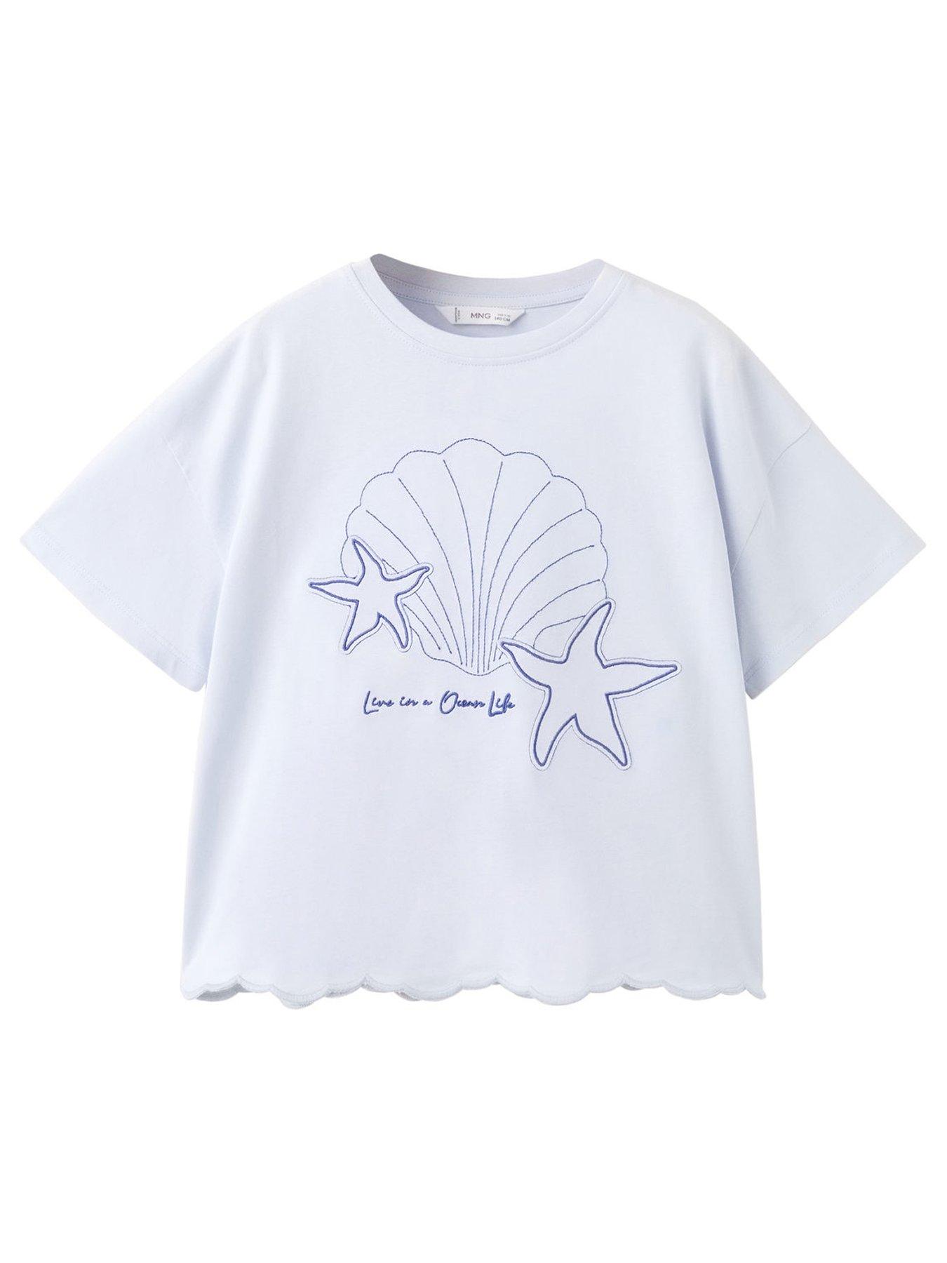 Image 1 of 4 of Mango Girls Starfish Short Sleeve Tshirt - Light Blue