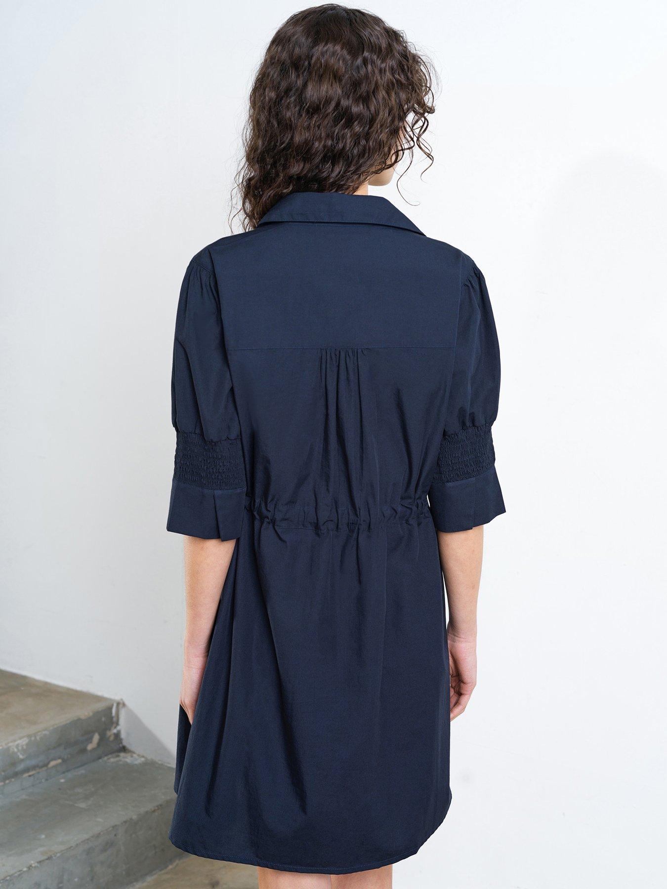 Image 2 of 5 of French Connection Cotton Collared Elasticated Tie Waist Mini Shirt Dress