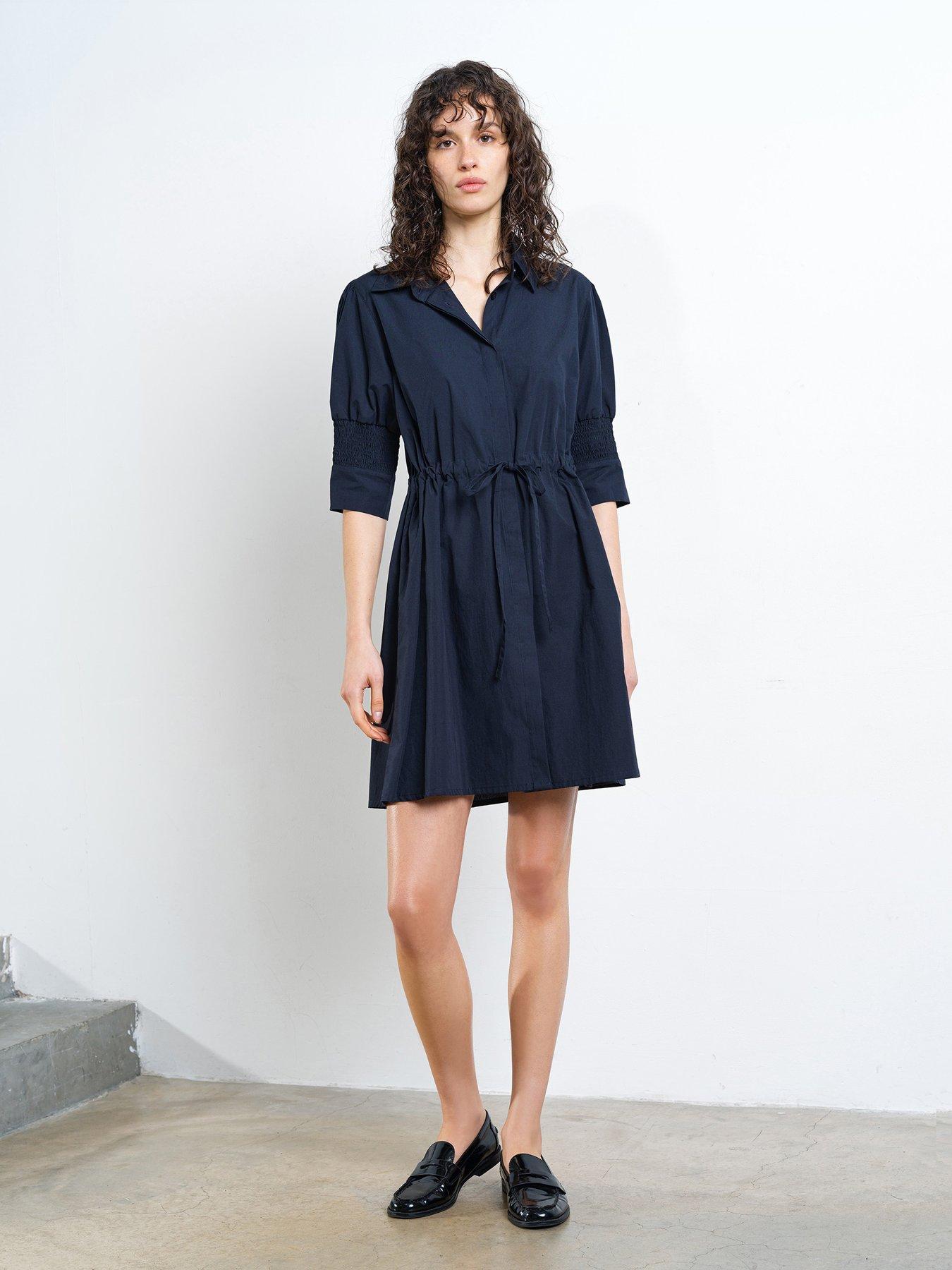 Image 3 of 5 of French Connection Cotton Collared Elasticated Tie Waist Mini Shirt Dress