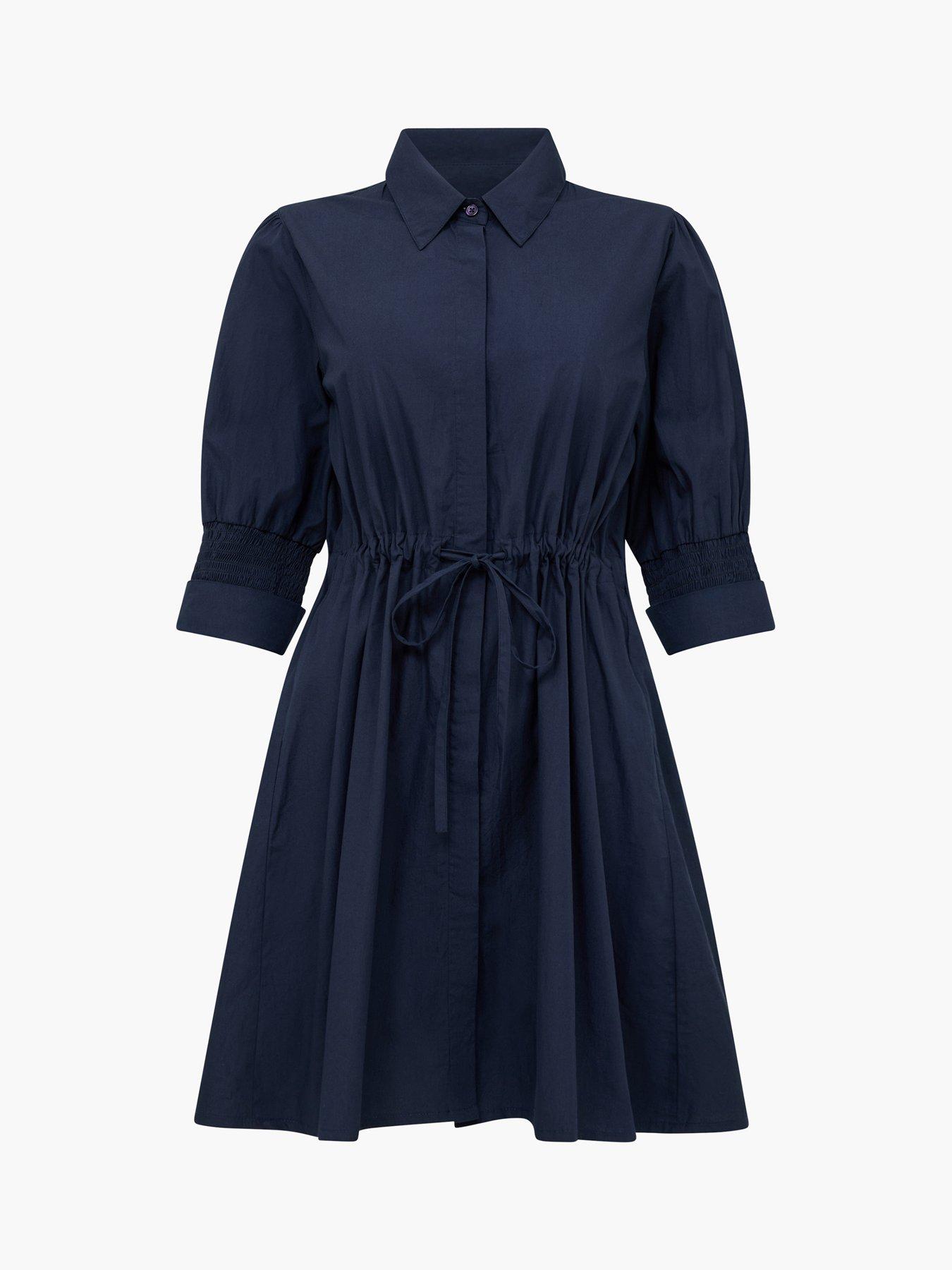 Image 5 of 5 of French Connection Cotton Collared Elasticated Tie Waist Mini Shirt Dress