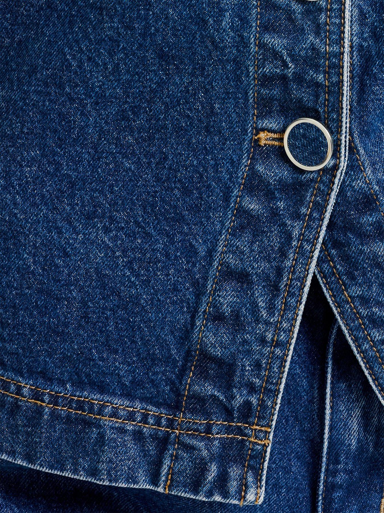 Image 4 of 5 of French Connection Cotton Button Down High Crew Neck Denim Waistcoat