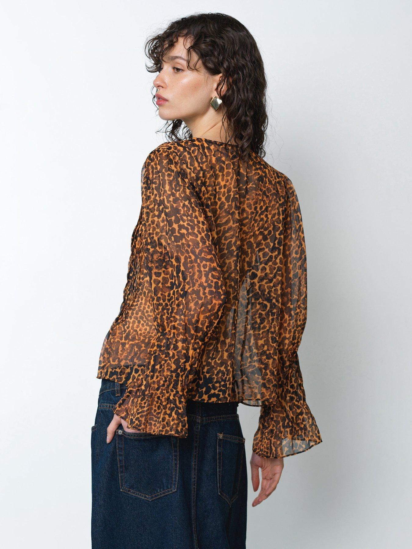 Image 2 of 5 of French Connection Sheer Leopard Print Long Sleeve Blouse