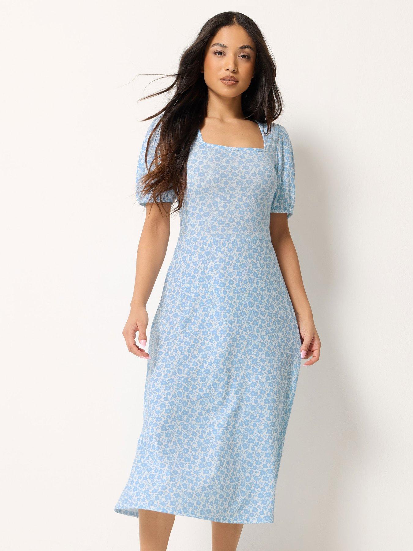 PixieGirl Petite E Ditsy Sweetheart Neck Midaxi Dress - Blue