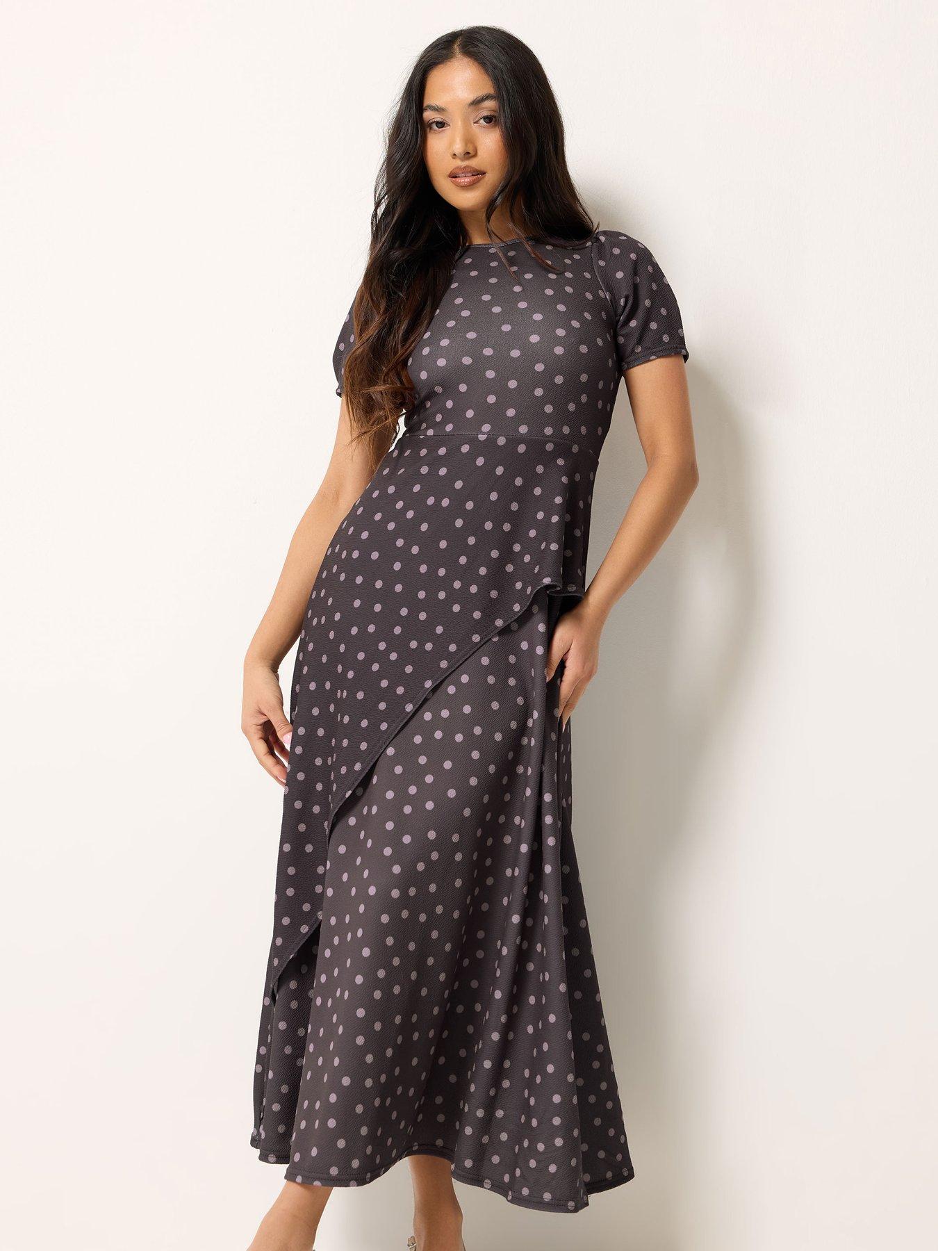 PixieGirl Petite Polka Dot Crinkle Maxi Dress - Brown