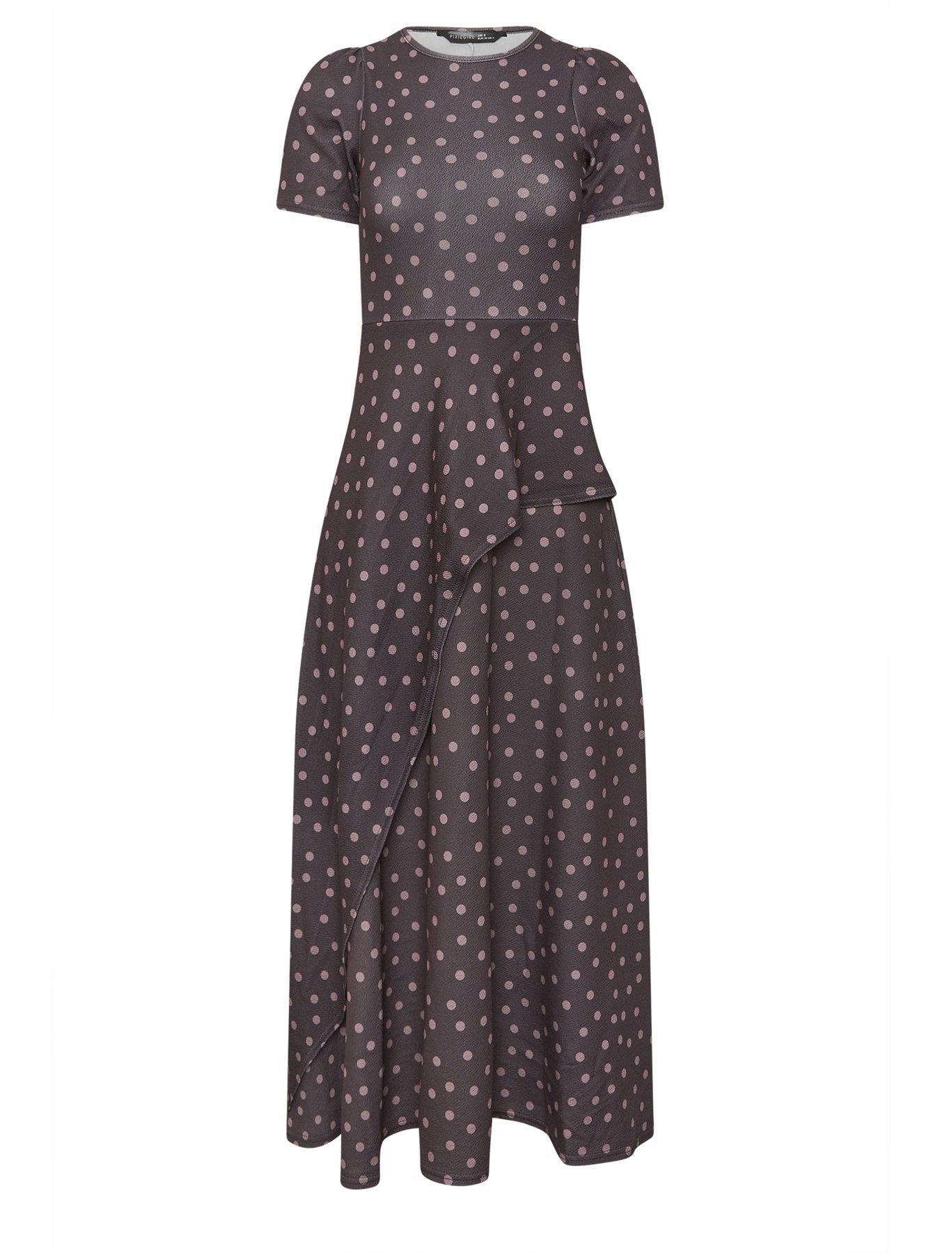 PixieGirl Petite Polka Dot Crinkle Maxi Dress - Brown | Very