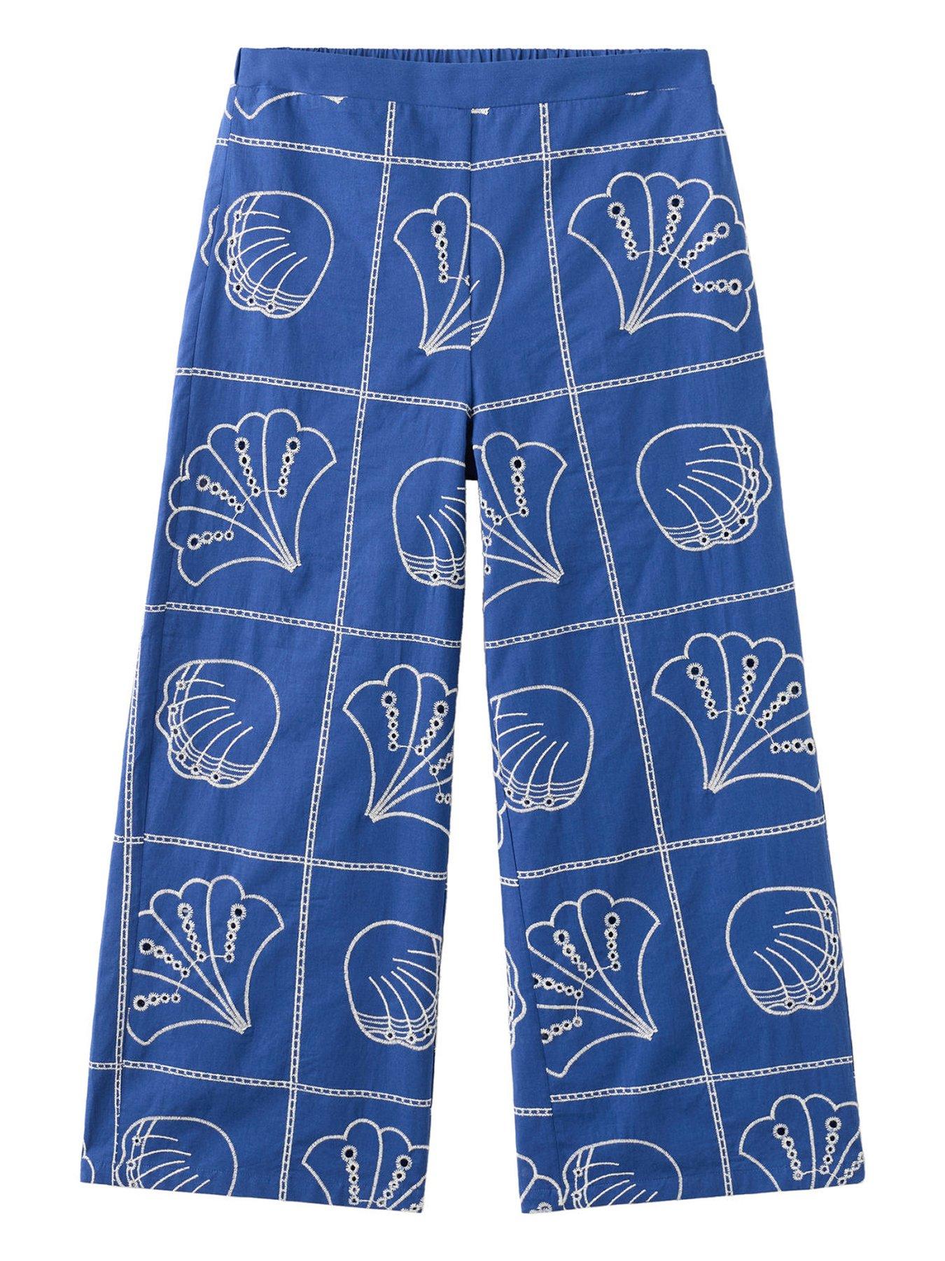Image 1 of 4 of Mango Girls Embroidered Shells Co-Ord Trousers - Bright Blue