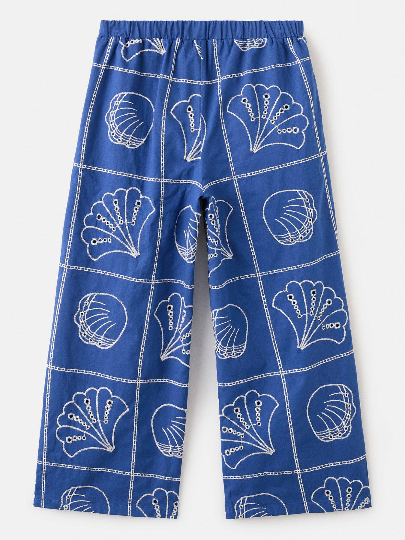 Image 2 of 4 of Mango Girls Embroidered Shells Co-Ord Trousers - Bright Blue