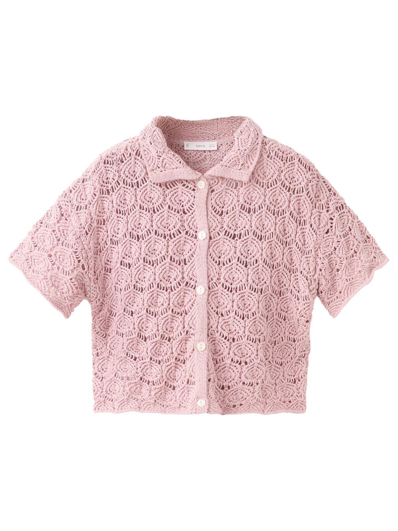Mango Girls Crochet Knitted Short Sleeve Cardigan, Pink, Size Age: 11-12 Years