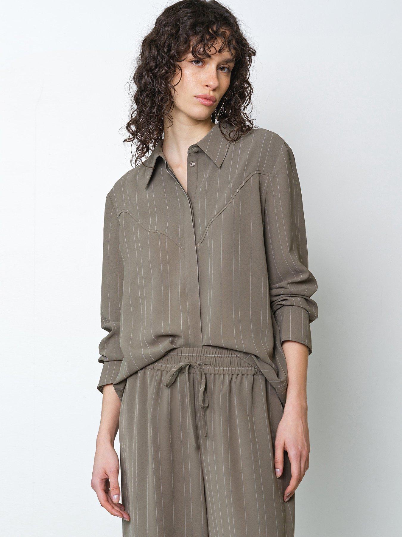 Image 1 of 5 of French Connection Pinstripe Collared Long Sleeve Shirt