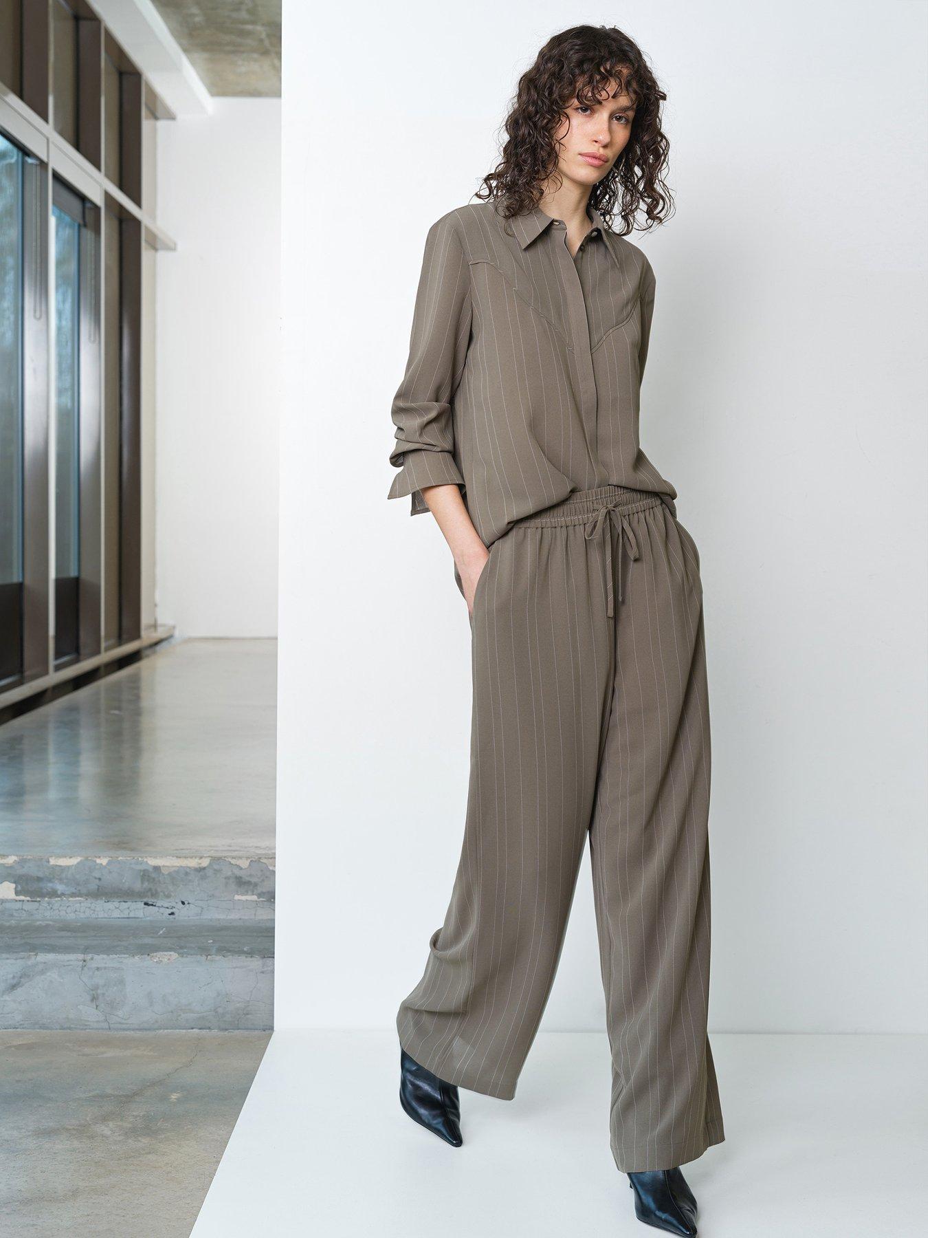 Image 2 of 5 of French Connection Pinstripe Collared Long Sleeve Shirt