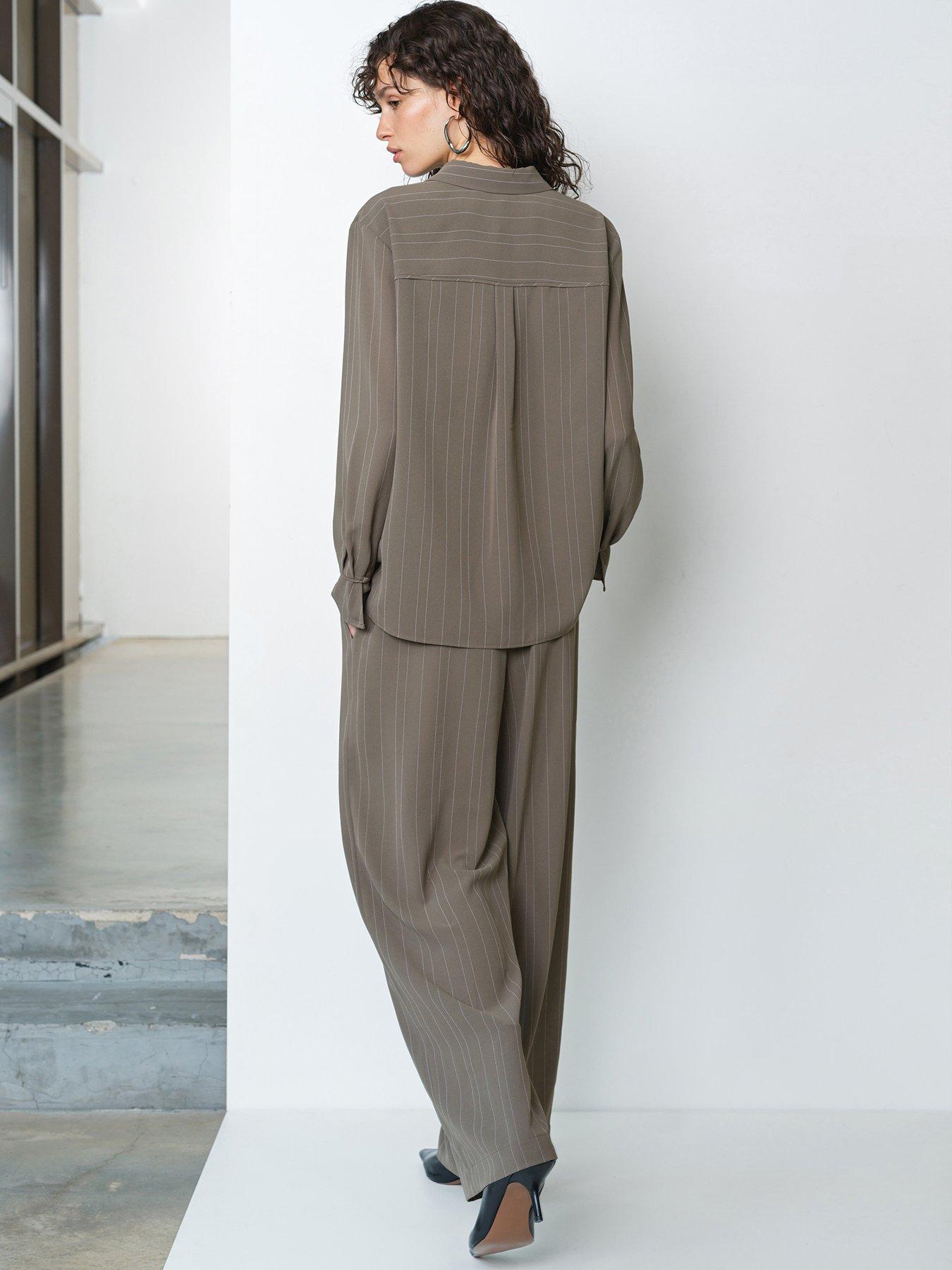 Image 3 of 5 of French Connection Pinstripe Collared Long Sleeve Shirt