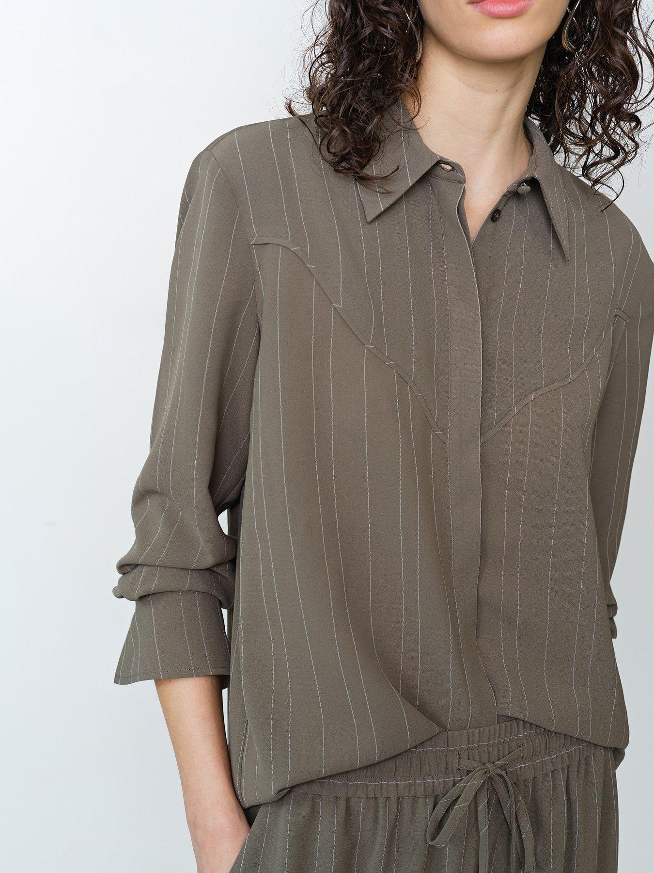 Image 4 of 5 of French Connection Pinstripe Collared Long Sleeve Shirt