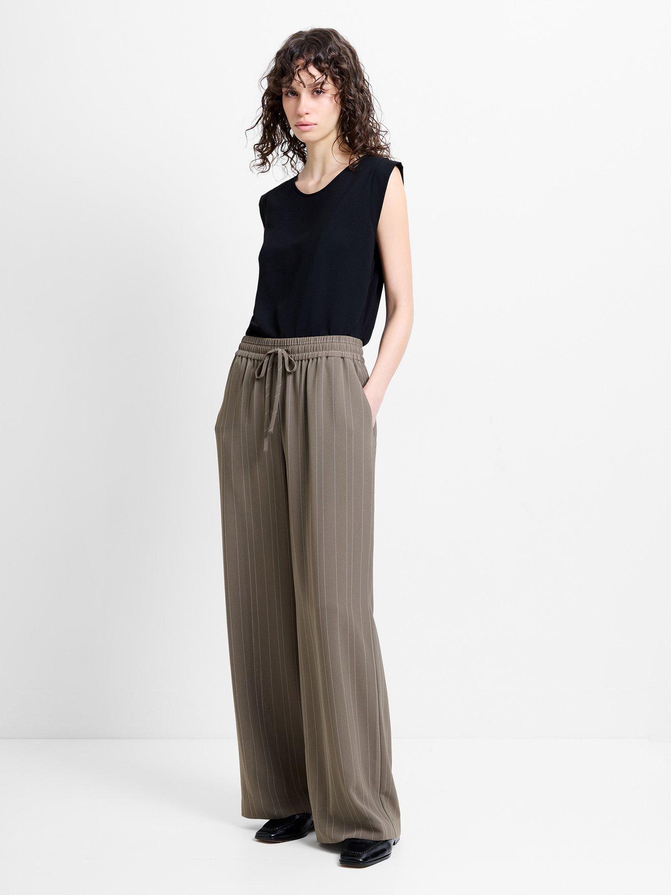 Image 4 of 5 of French Connection Pinstripe Wide Leg Elasticated Trousers