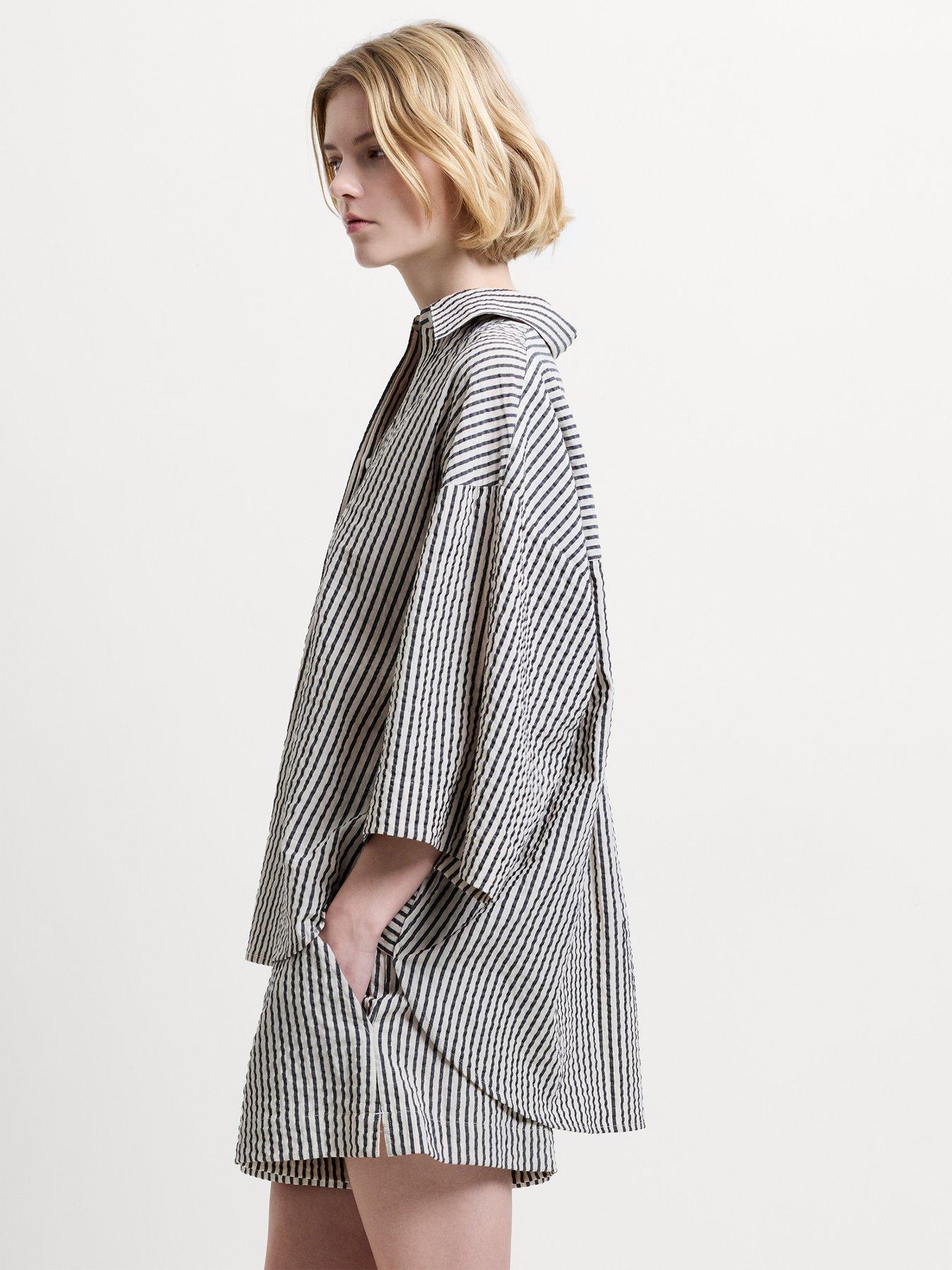 Image 2 of 5 of French Connection Cotton Striped Crinkle Long Sleeve Button Shirt