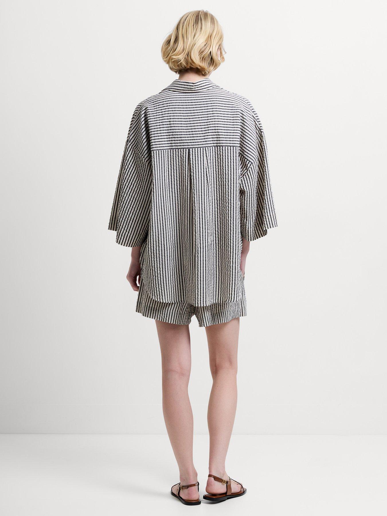 Image 4 of 5 of French Connection Cotton Striped Crinkle Long Sleeve Button Shirt