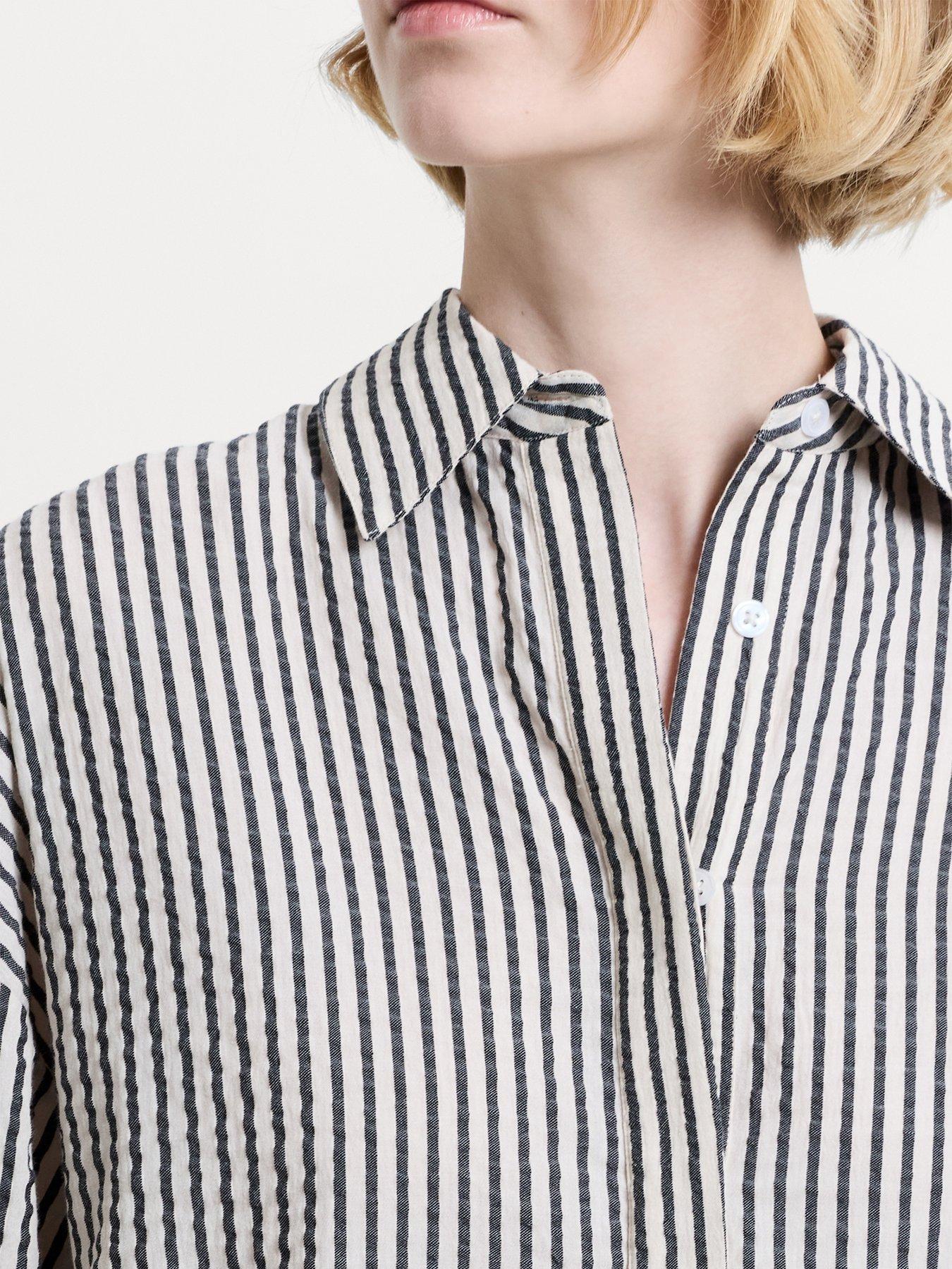 Image 5 of 5 of French Connection Cotton Striped Crinkle Long Sleeve Button Shirt