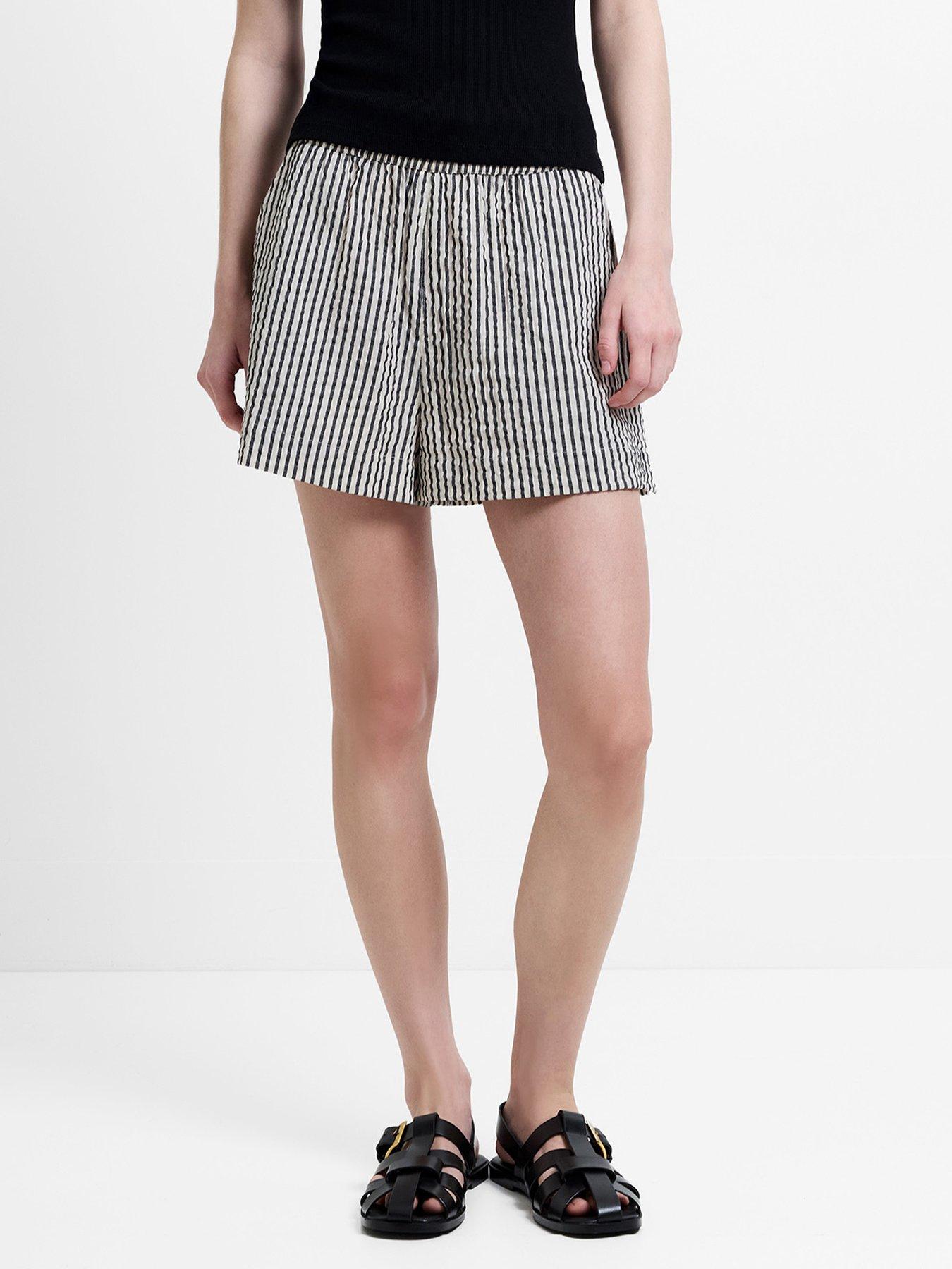 French Connection Cotton Striped Crinkle Mini Shorts
