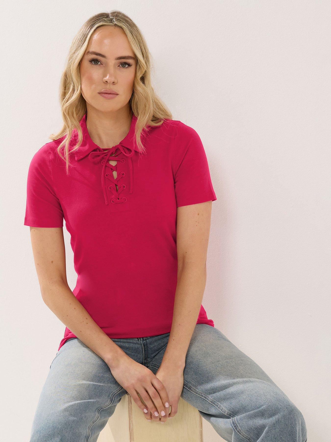 Long Tall Sally Lace Up Collar T-Shirt - Red