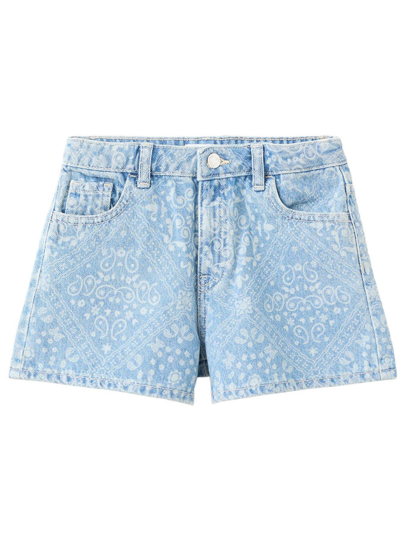 Mango Girls Printed Denim Shorts, Blue, Size Age: 9 Years
