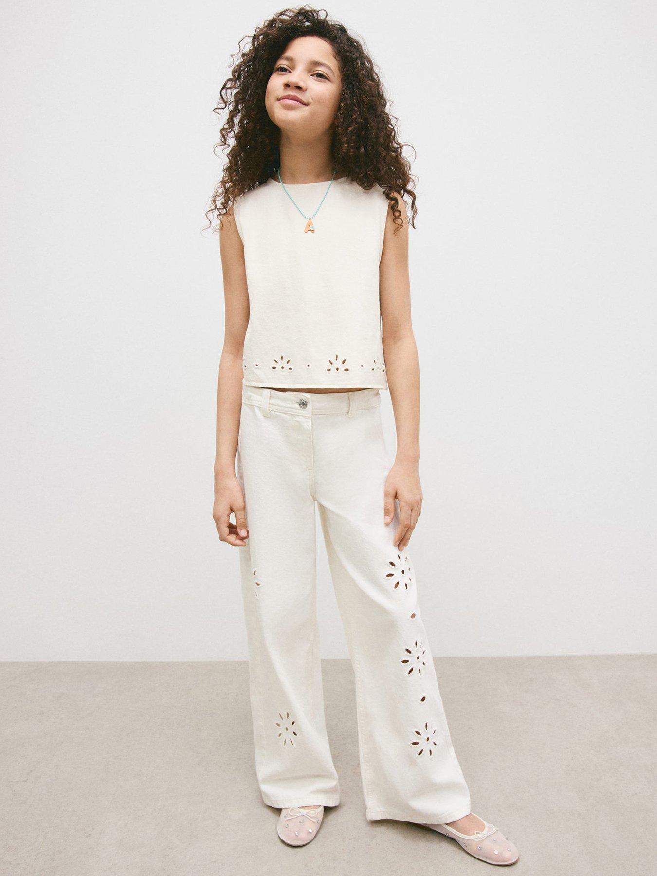 Mango: Girls Cut Out Co-Ord Jeans - Cream