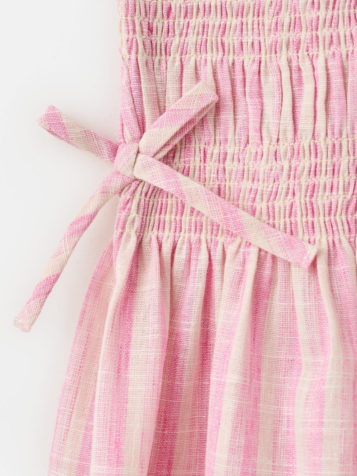 Image 3 of 4 of Mango Girls Shirred Bodice Stripe Dress - Pink