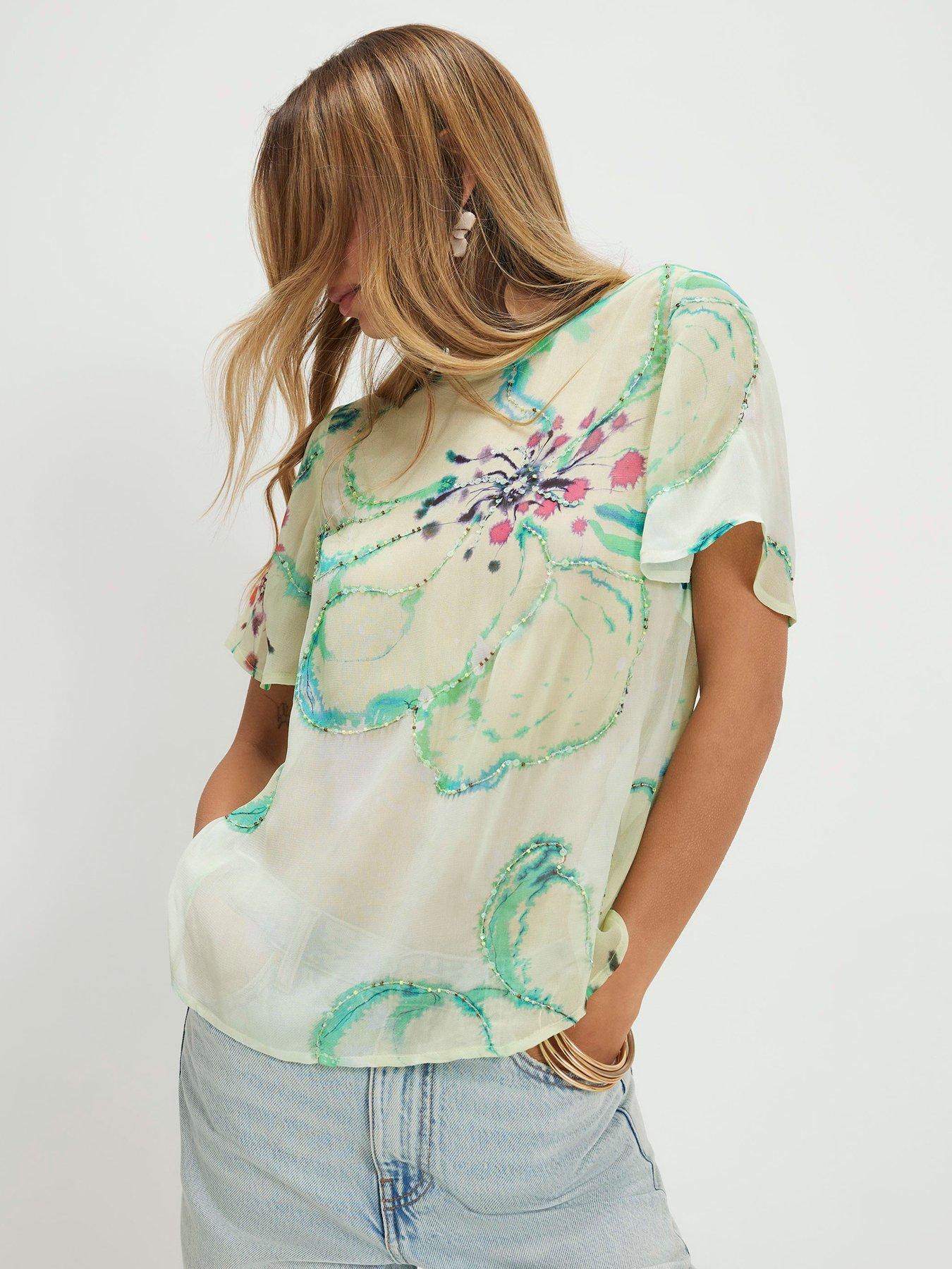 River Island Blur Floral Asym Tee