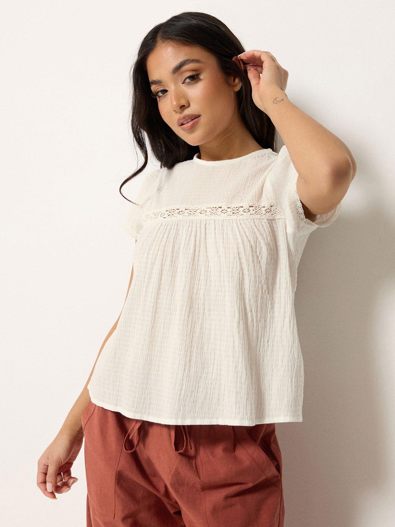 PixieGirl Petite Crinkle Crochet Top - White