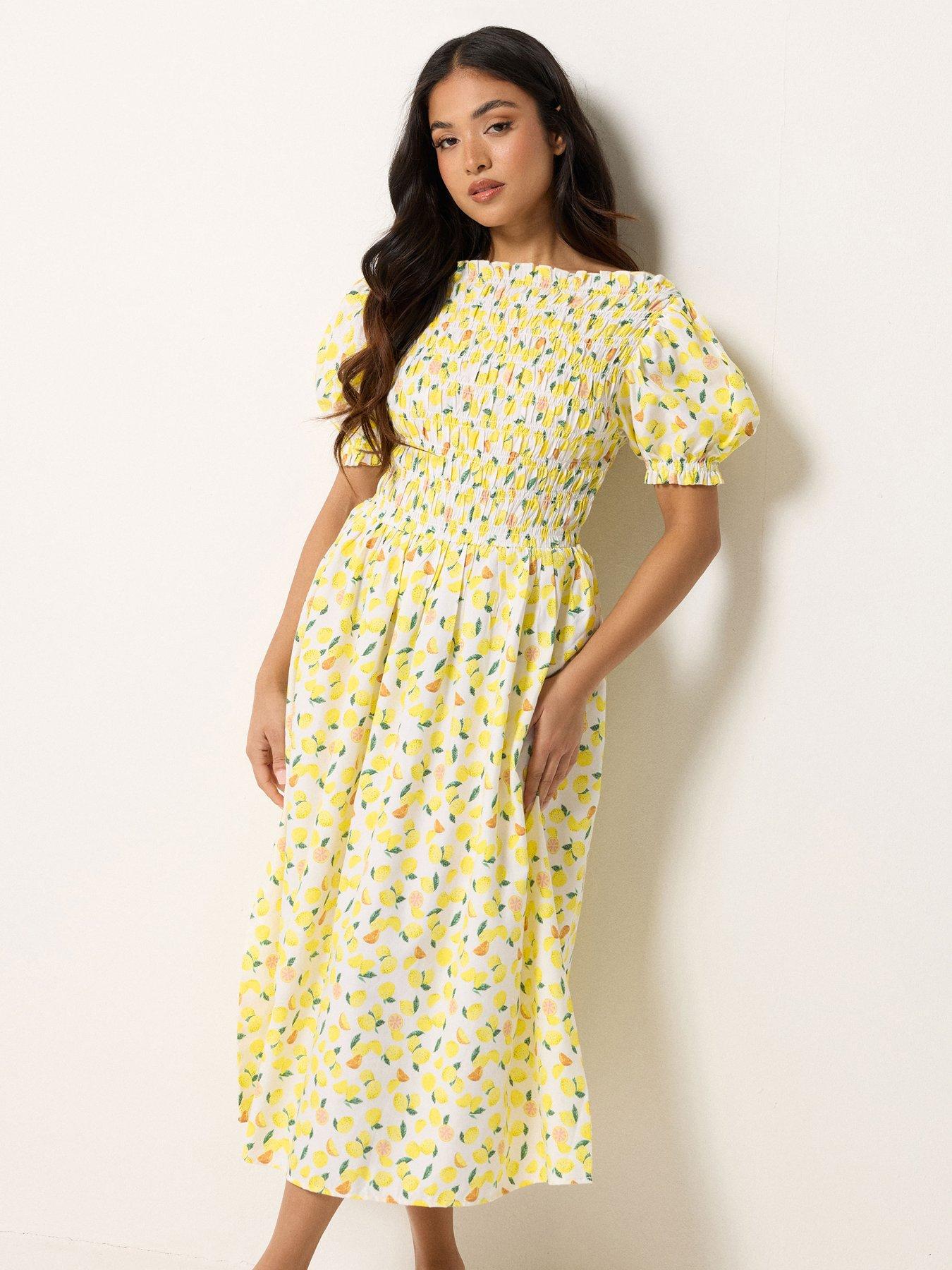 Image 3 of 5 of PixieGirl Petite Shirred Midi Dress - Yellow