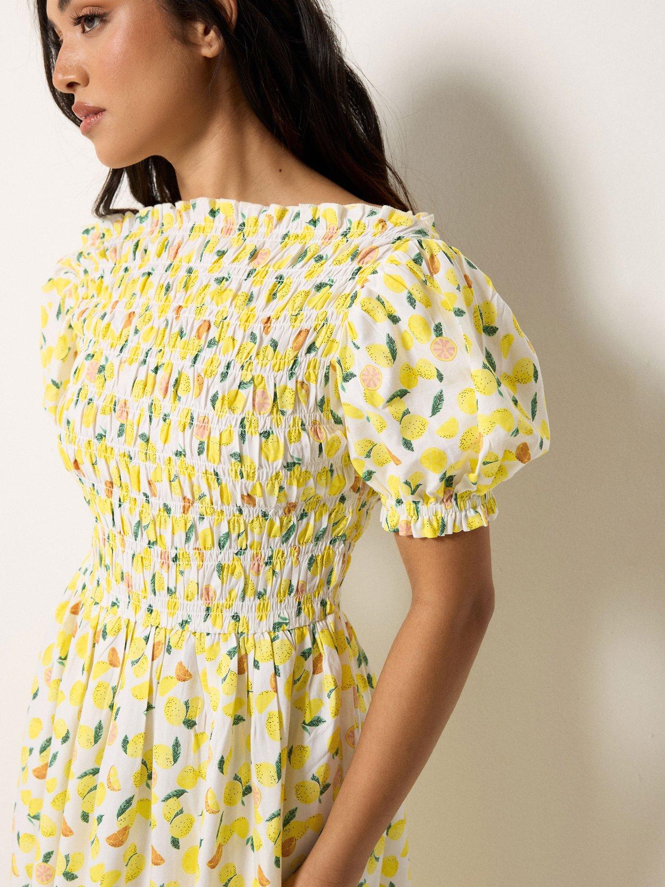 Image 4 of 5 of PixieGirl Petite Shirred Midi Dress - Yellow