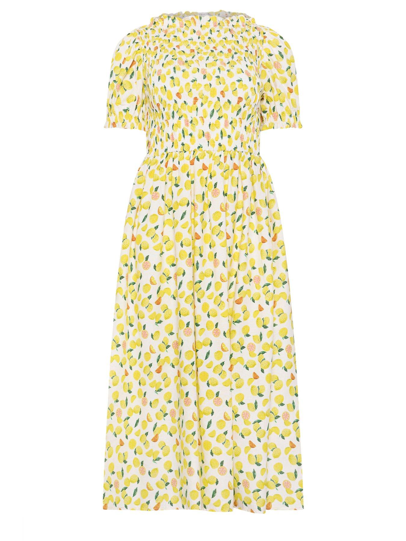 Image 5 of 5 of PixieGirl Petite Shirred Midi Dress - Yellow