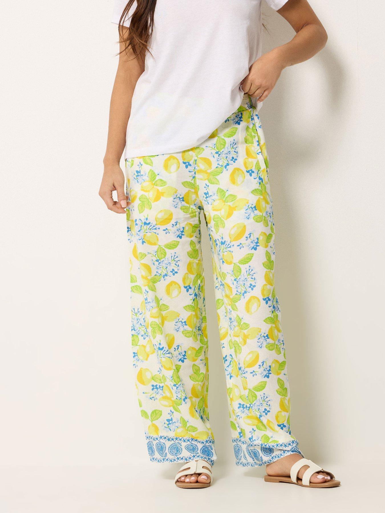 PixieGirl Petite Printed Wide Leg Trousers - Yellow