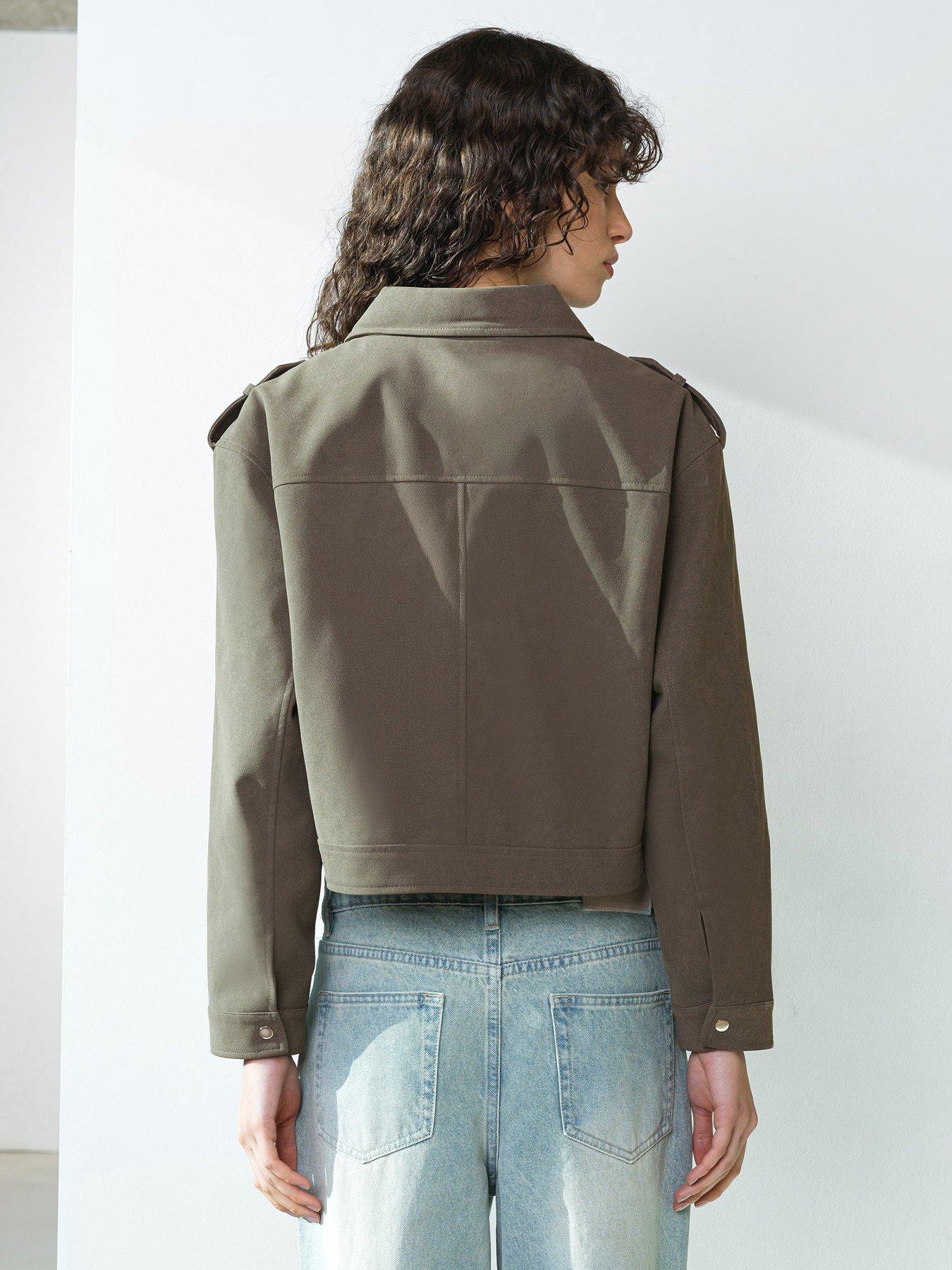 Image 2 of 5 of French Connection Faux Suede Aviator Cropped Jacket