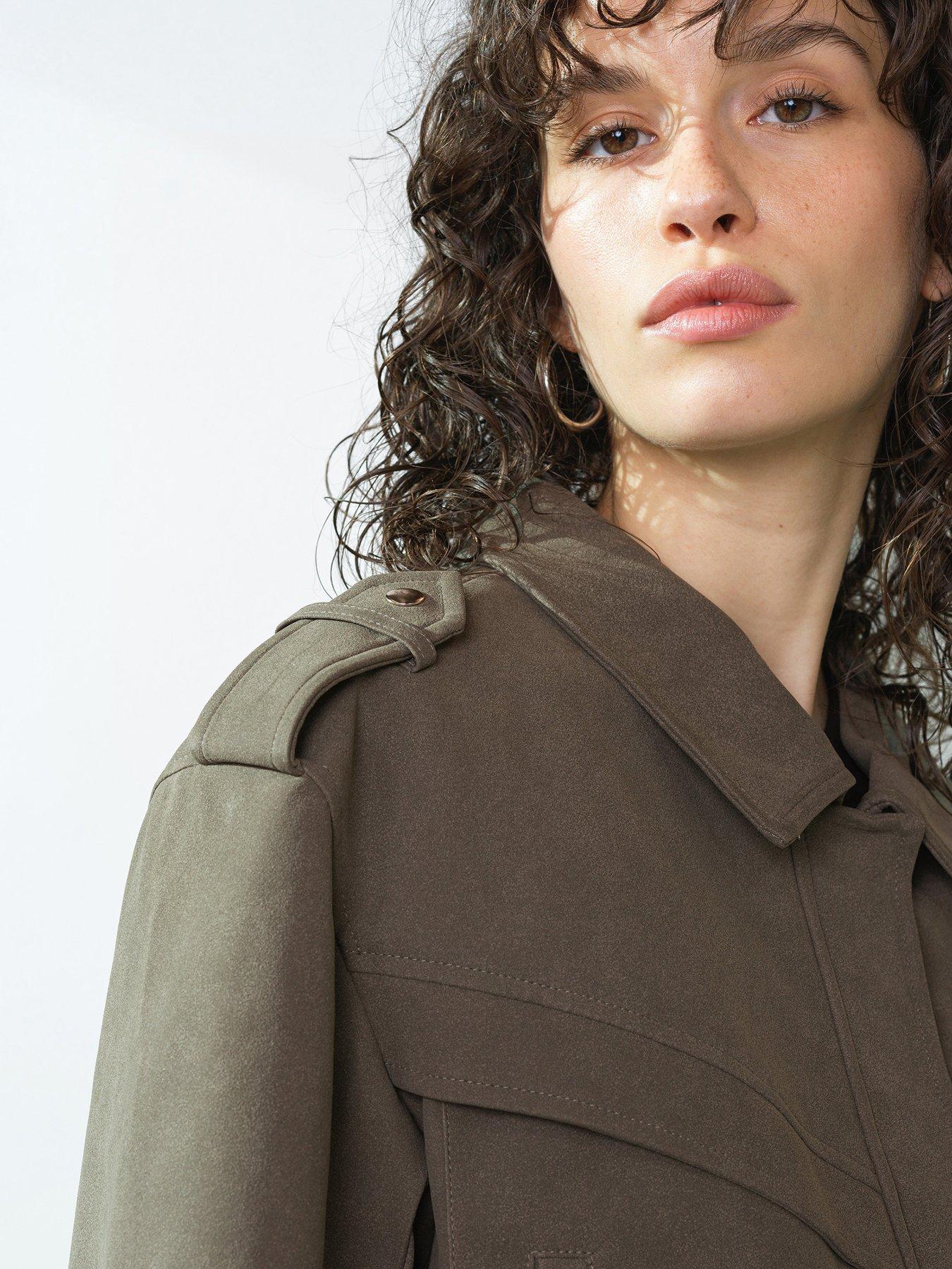 Image 3 of 5 of French Connection Faux Suede Aviator Cropped Jacket