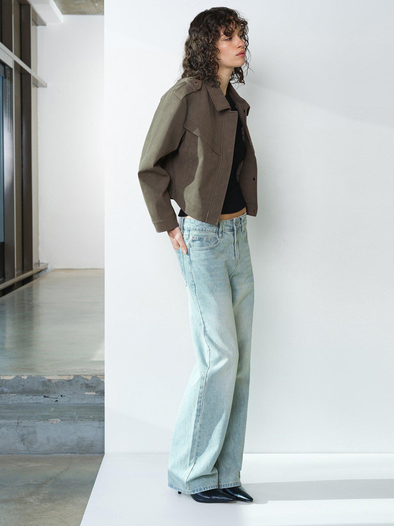 Image 4 of 5 of French Connection Faux Suede Aviator Cropped Jacket