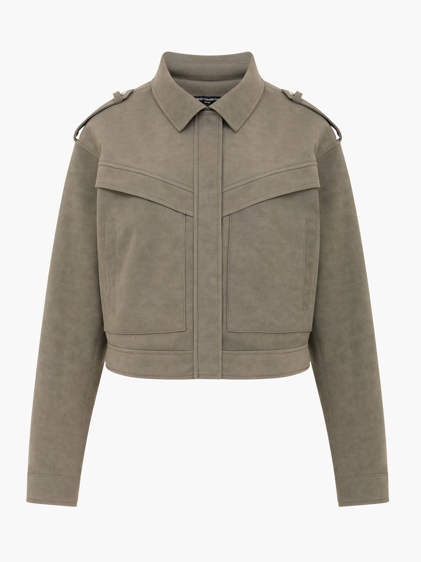 Image 5 of 5 of French Connection Faux Suede Aviator Cropped Jacket
