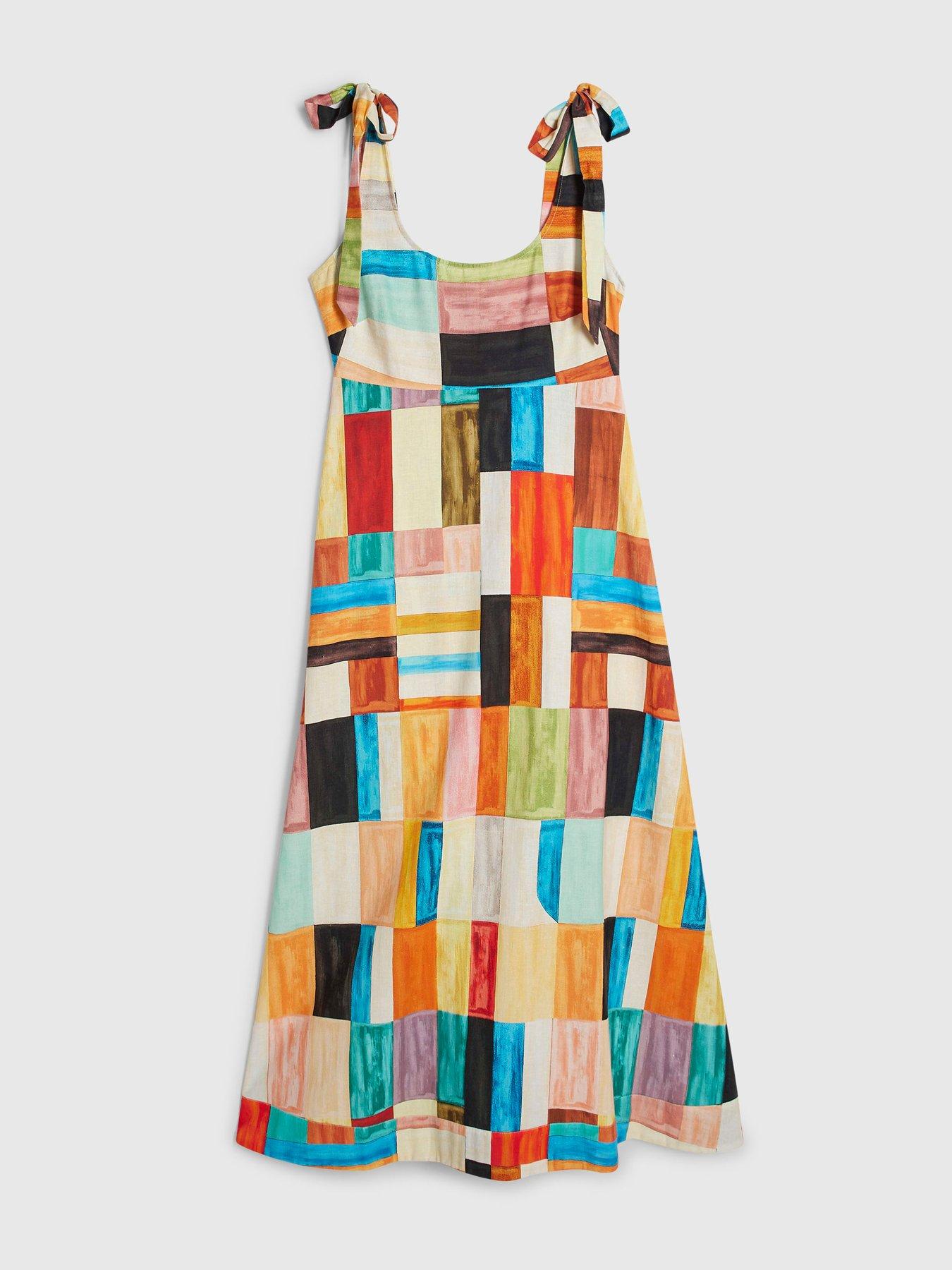 Image 4 of 5 of River Island Cotton Painted Check Maxi Dress - Orange